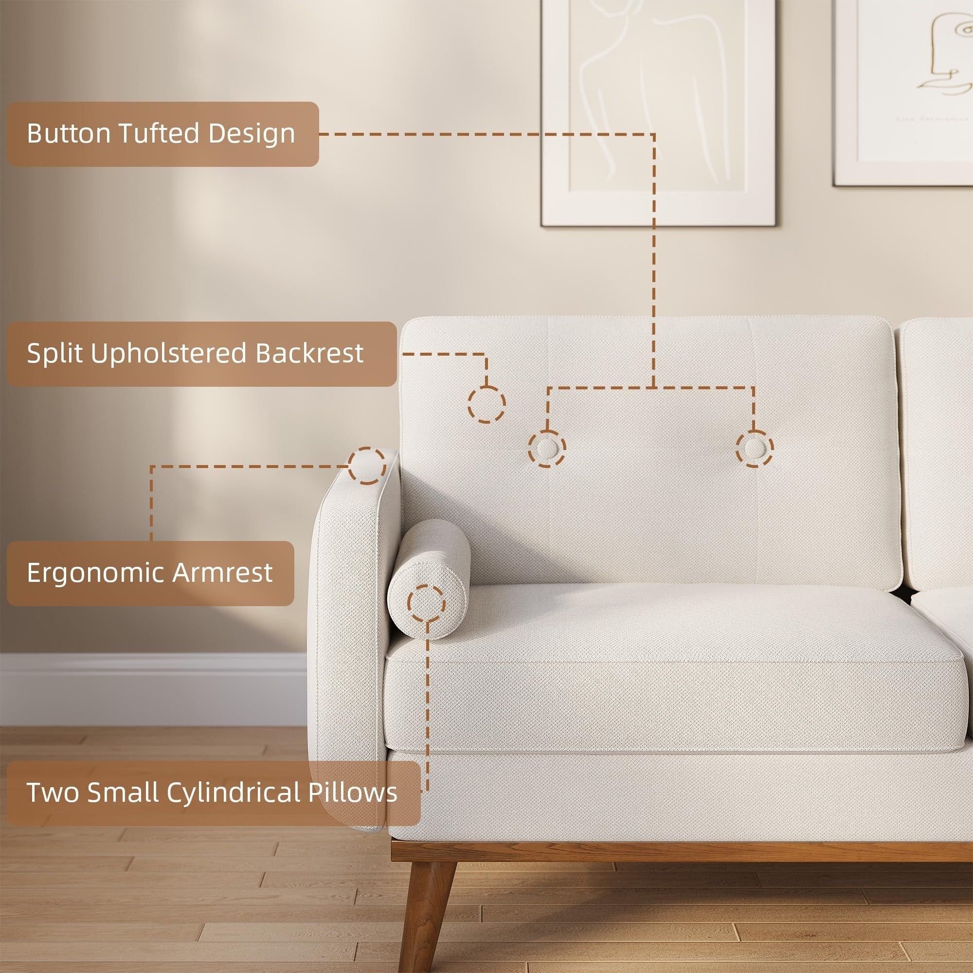 Canapé causeuse 64 places, canapé moderne du milieu du siècle, canapés causeuse confortables pour le salon