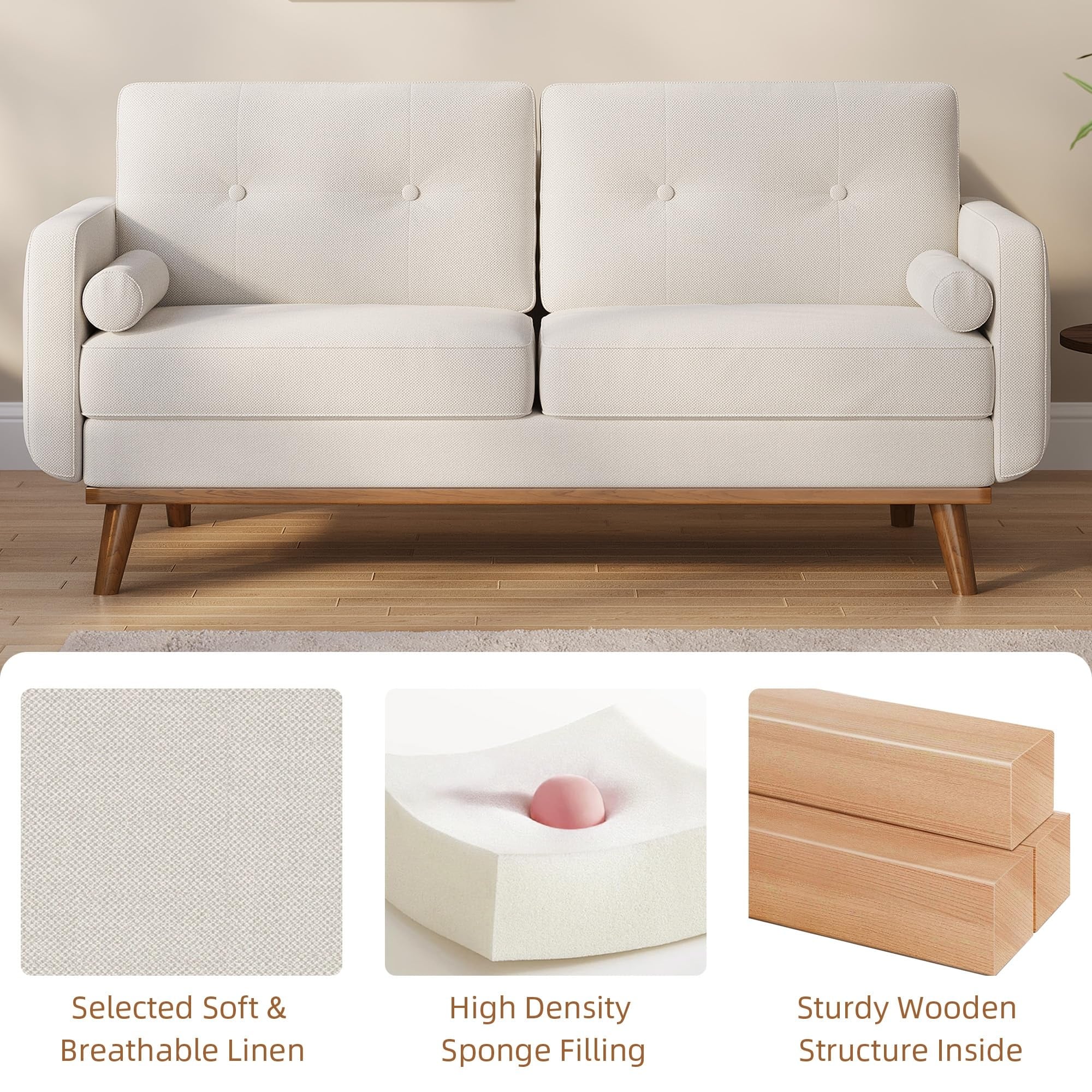 Canapé causeuse 64 places, canapé moderne du milieu du siècle, canapés causeuse confortables pour le salon