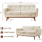 Canapé d'angle capitonné style Mid-Century 65,2 po pour salon et chambre, montage facile (beige)