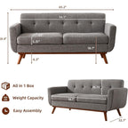 Canapé d'angle capitonné style Mid-Century 65,2 po pour salon et chambre, montage facile (beige)