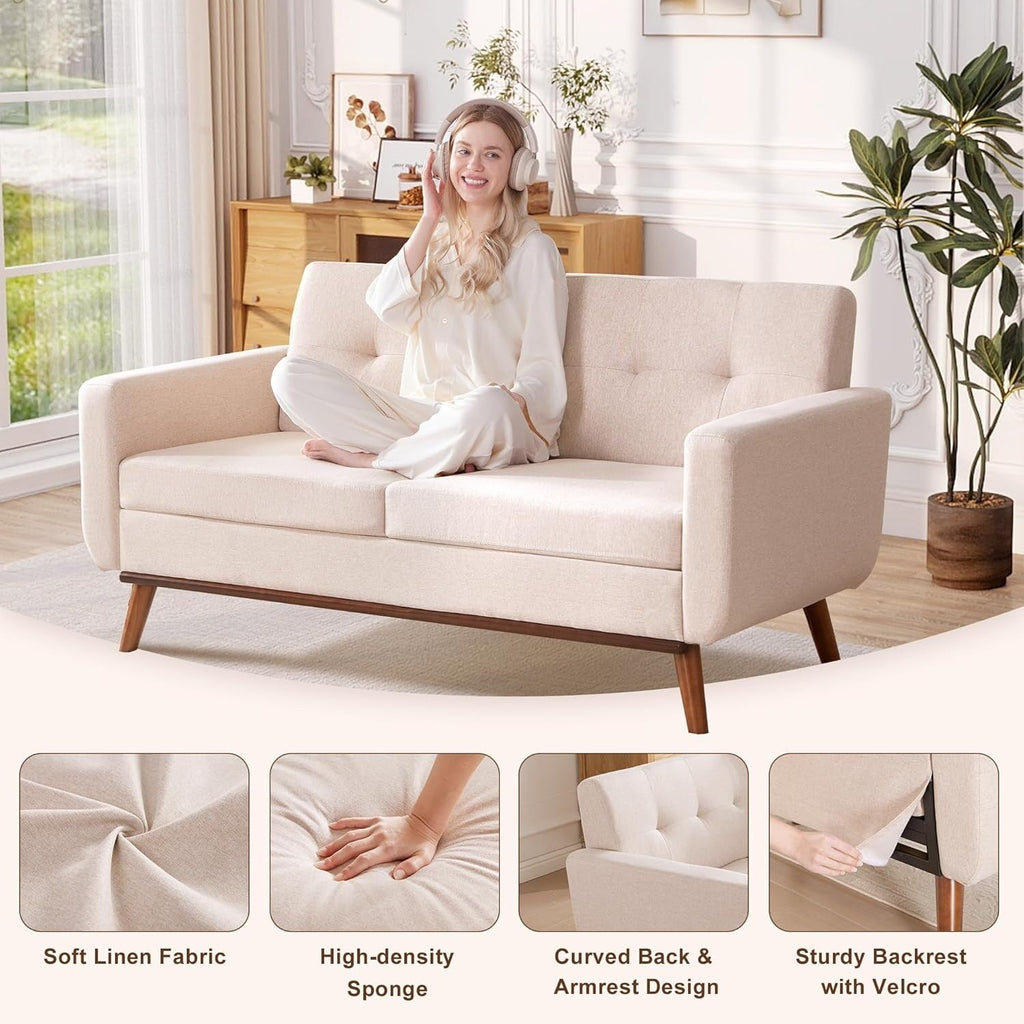 Canapé d'angle capitonné style Mid-Century 65,2 po pour salon et chambre, montage facile (beige)