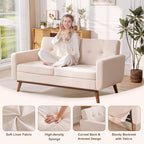 Canapé d'angle capitonné style Mid-Century 65,2 po pour salon et chambre, montage facile (beige)