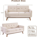 Canapé d'angle capitonné style Mid-Century 65,2 po pour salon et chambre, montage facile (beige)