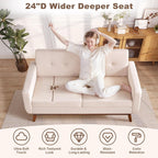 Canapé d'angle capitonné style Mid-Century 65,2 po pour salon et chambre, montage facile (beige)