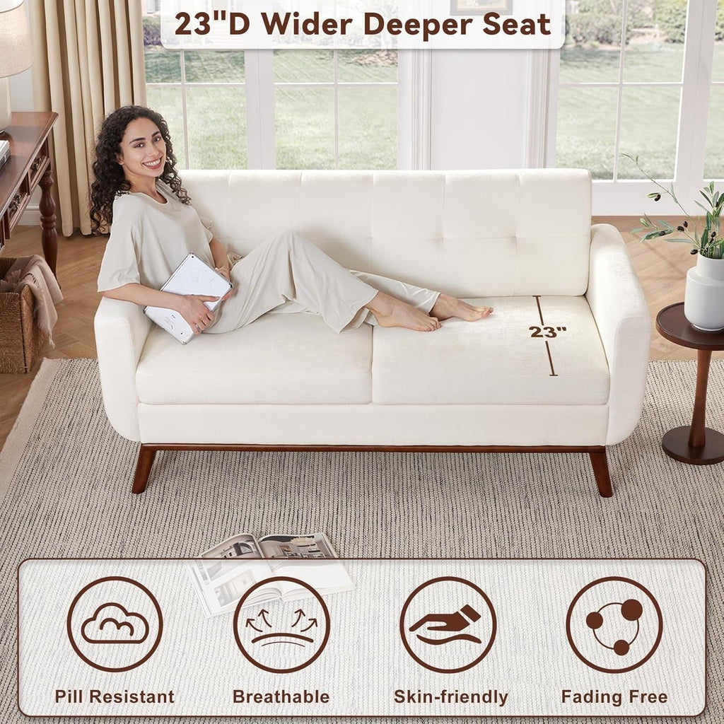 Canapé d'angle capitonné style Mid-Century 65,2 po pour salon et chambre, montage facile (beige)