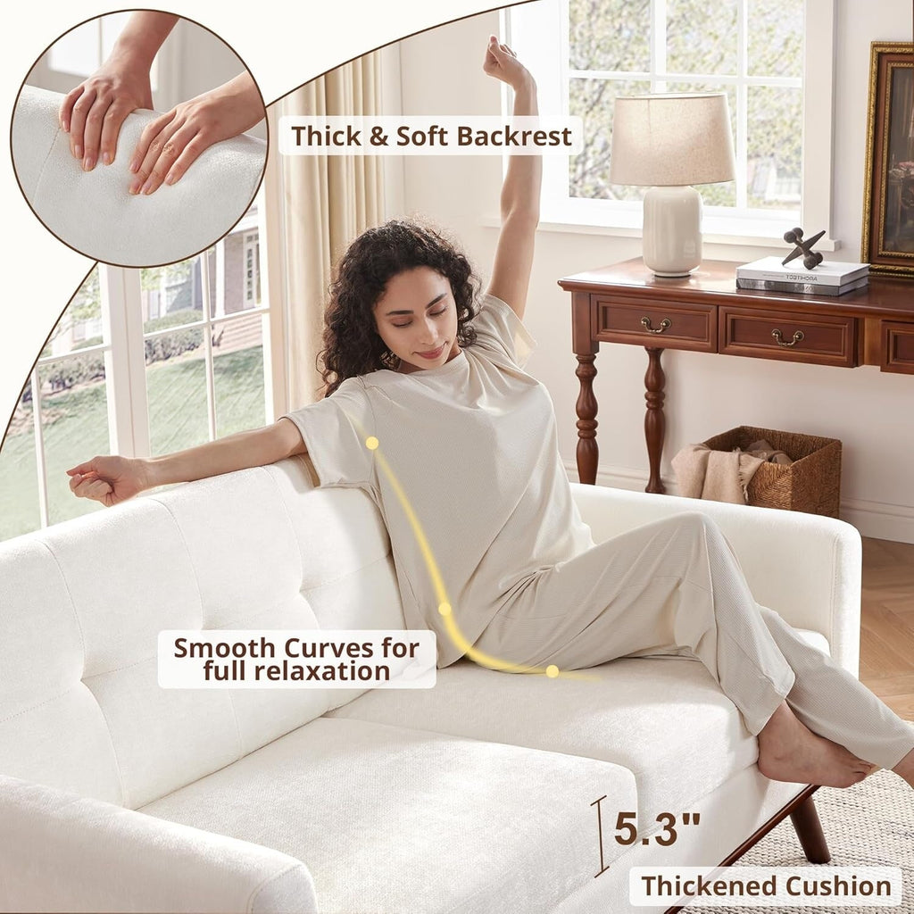 Canapé d'angle capitonné style Mid-Century 65,2 po pour salon et chambre, montage facile (beige)