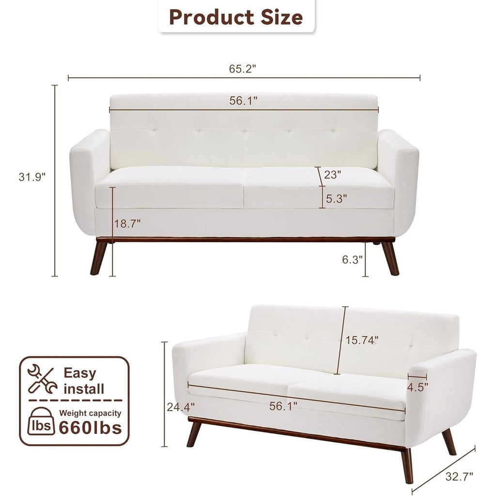 Canapé d'angle capitonné style Mid-Century 65,2 po pour salon et chambre, montage facile (beige)