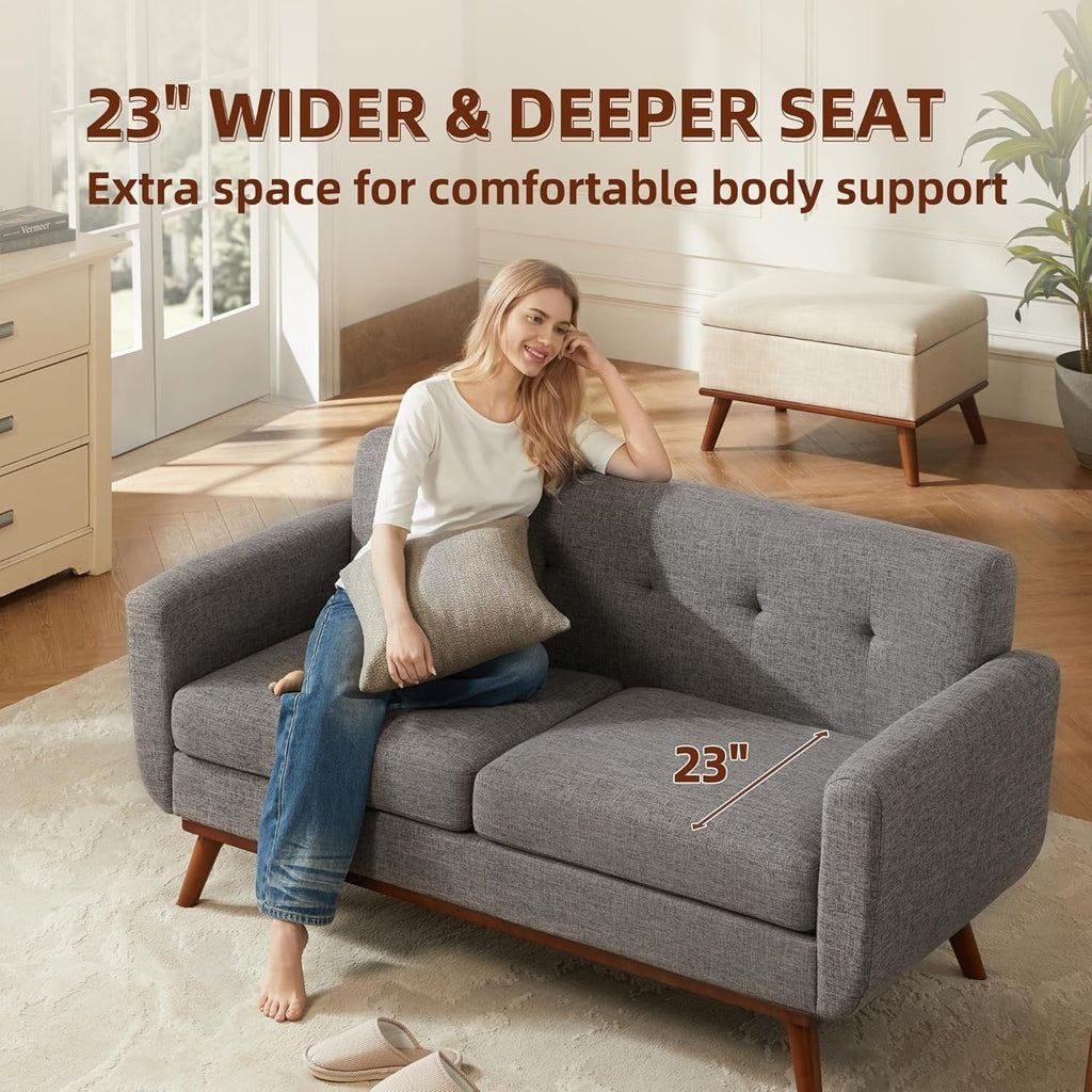 Canapé d'angle capitonné style Mid-Century 65,2 po pour salon et chambre, montage facile (beige)