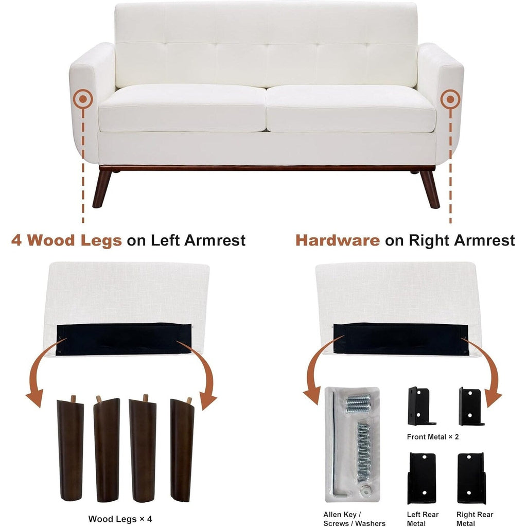 Canapé d'angle capitonné style Mid-Century 65,2 po pour salon et chambre, montage facile (beige)