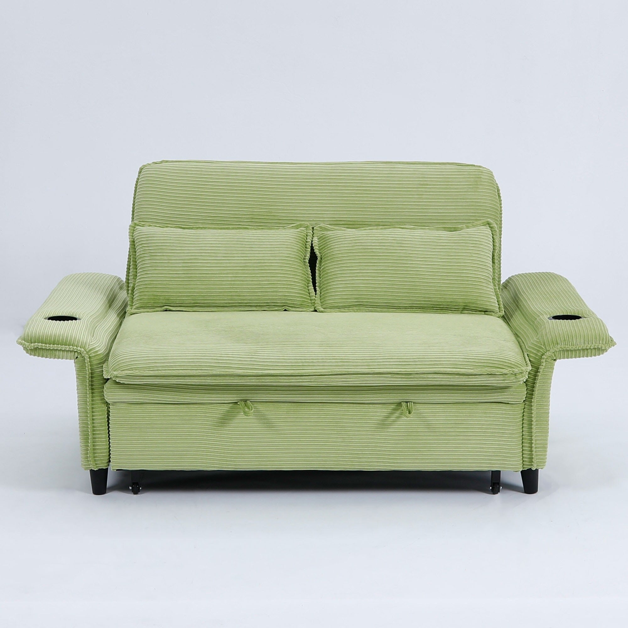 Canapé-lit multifonctionnel en tissu rayé rose de 65,74 pouces, accoudoirs et dossiers réglables