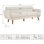 Canapé causeuse 65 pouces style milieu du siècle - Petit canapé capitonné et rembourré pour salon et chambre, montage facile, beige
