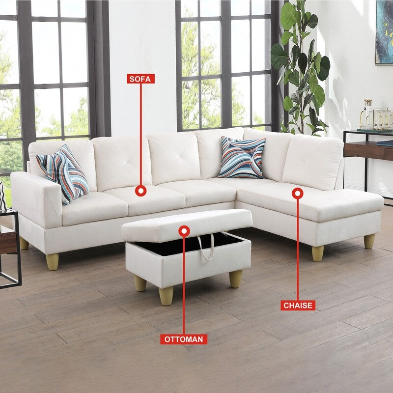 Ensemble de canapés de salon 3 pièces en flanelle blanche 66,5