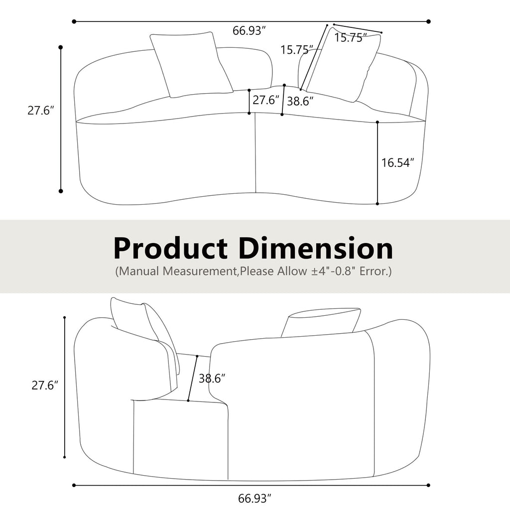 Canapé causeuse incurvé gris de 66,93 pouces, entièrement en éponge de compression, tissu velours Teddy, canapé compact sans assemblage