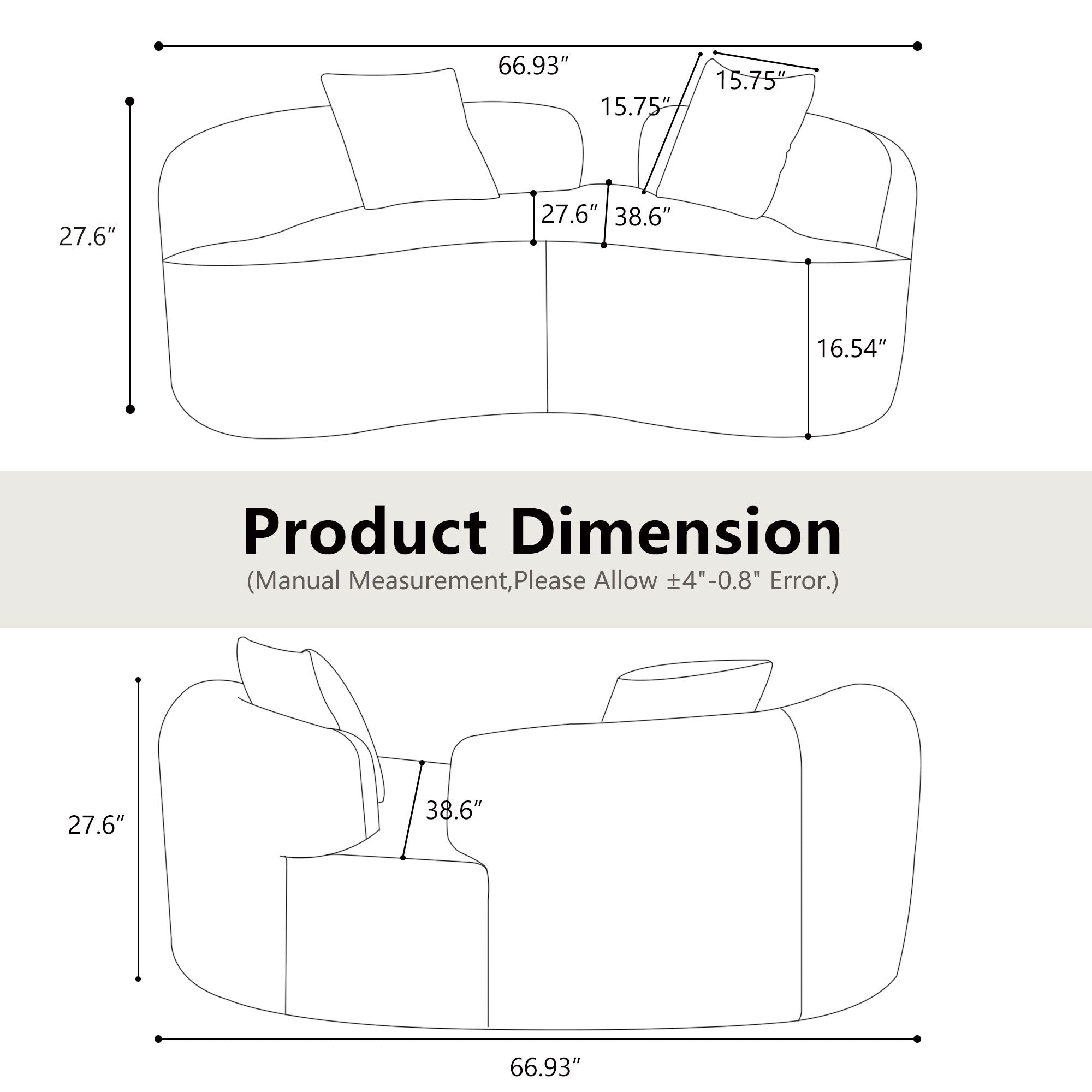 Canapé causeuse incurvé gris de 66,93 pouces, entièrement en éponge de compression, tissu velours Teddy, canapé compact sans assemblage