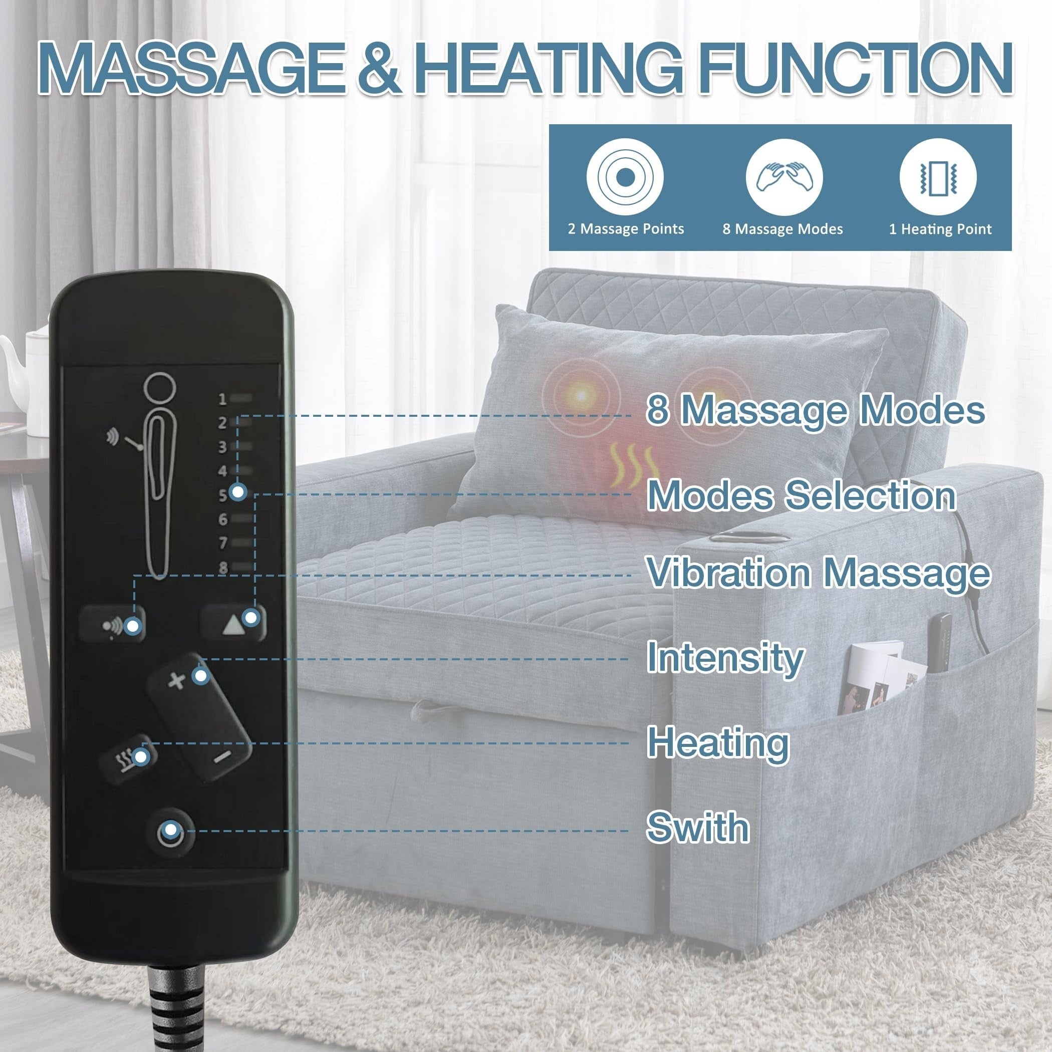 Canapé-lit 2 places en métal 66,93 $, avec coussin chauffant et massant, rangement dissimulé et porte-gobelets