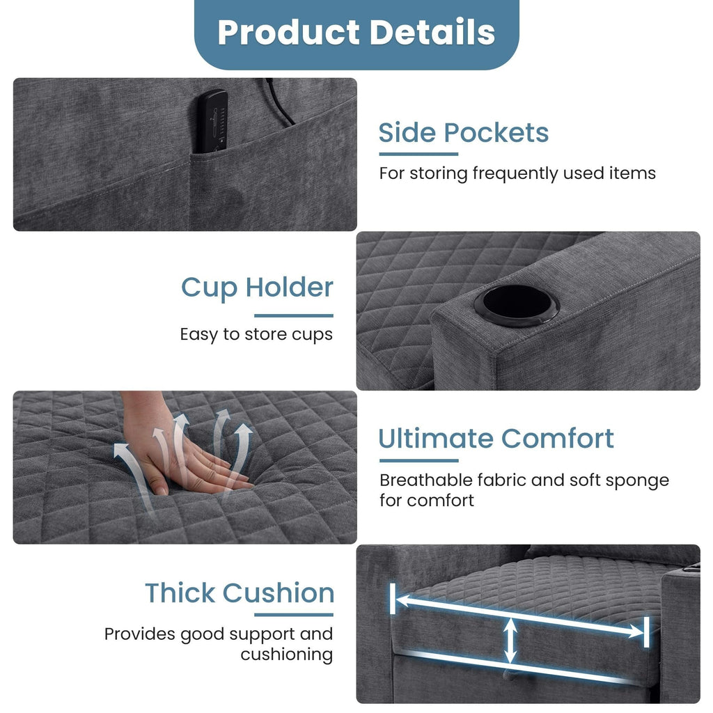 Canapé-lit 2 places en métal 66,93 $, avec coussin chauffant et massant, rangement dissimulé et porte-gobelets