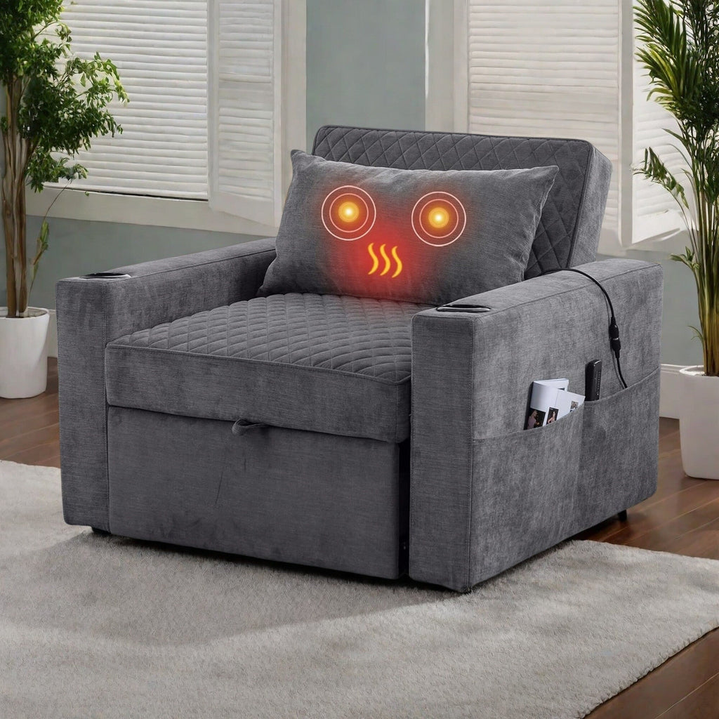 Canapé-lit 2 places en métal 66,93 $, avec coussin chauffant et massant, rangement dissimulé et porte-gobelets