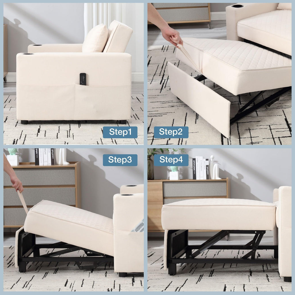 Canapé-lit 2 places en métal 66,93 $, avec coussin chauffant et massant, rangement dissimulé et porte-gobelets