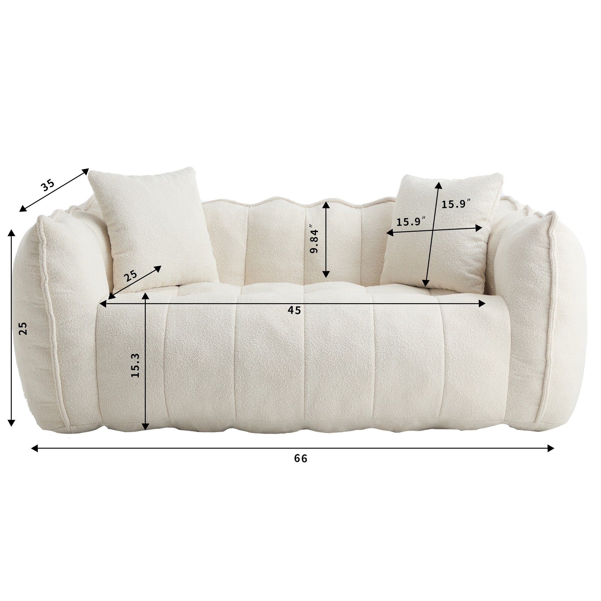 Pouf carré en chenille de 66 pouces avec noyau en mousse haute résilience, accoudoirs et poignée