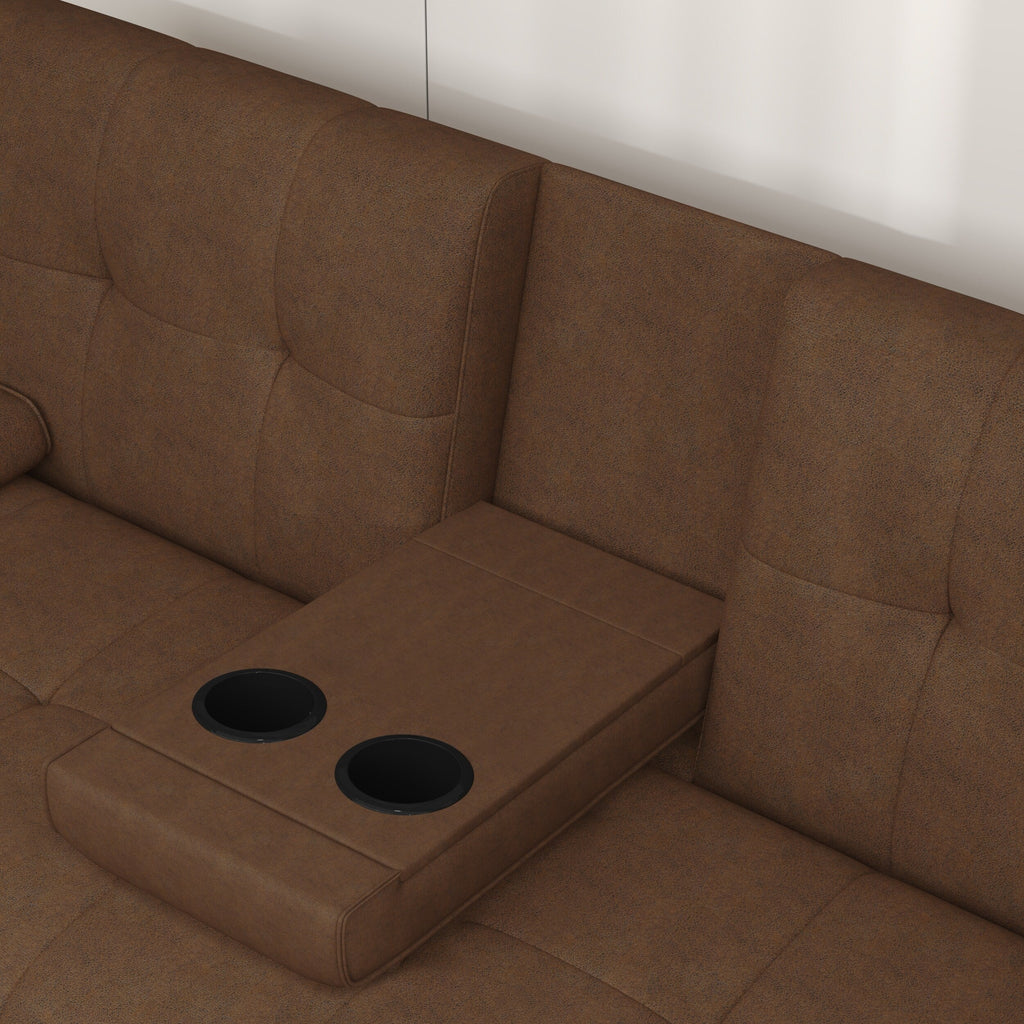 Canapé-lit pliant 66 places avec pieds en métal argenté et porte-gobelet pour salon