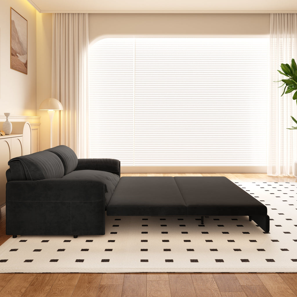 Canapé-lit gigogne Queen 66 pouces, canapé-lit convertible 3 en 1 avec rangement latéral, causeuse-lit multifonction en velours