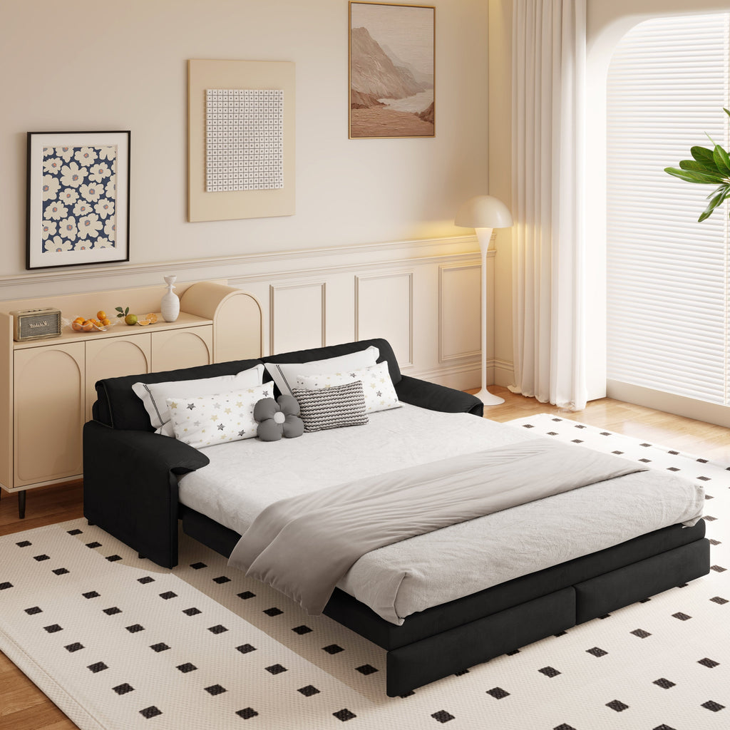 Canapé-lit gigogne Queen 66 pouces, canapé-lit convertible 3 en 1 avec rangement latéral, causeuse-lit multifonction en velours