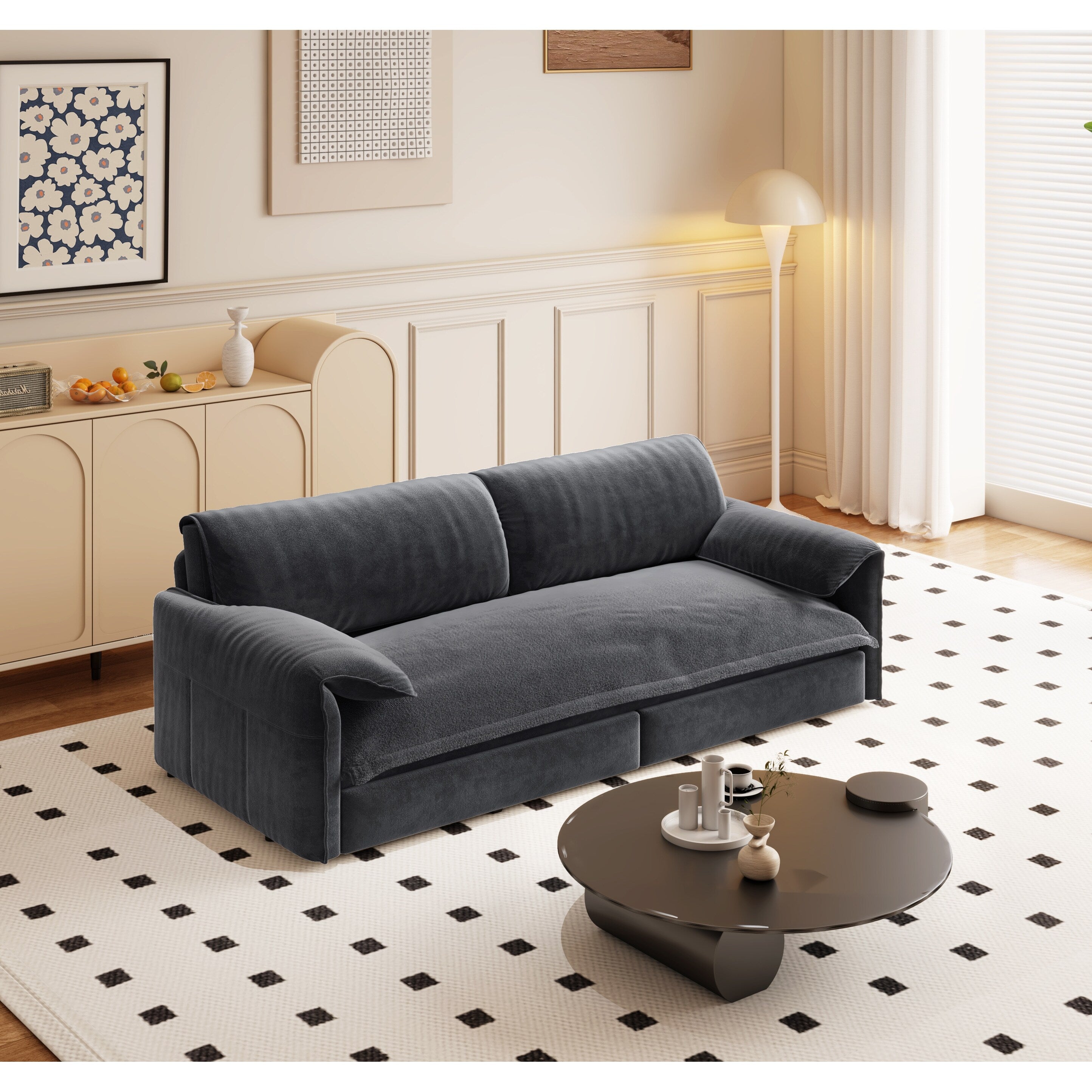 Canapé-lit gigogne Queen 66 pouces, canapé-lit convertible 3 en 1 avec rangement latéral, causeuse-lit multifonction en velours