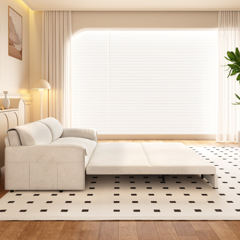 Canapé-lit gigogne Queen 66 pouces, canapé-lit convertible 3 en 1 avec rangement latéral, causeuse-lit multifonction en velours