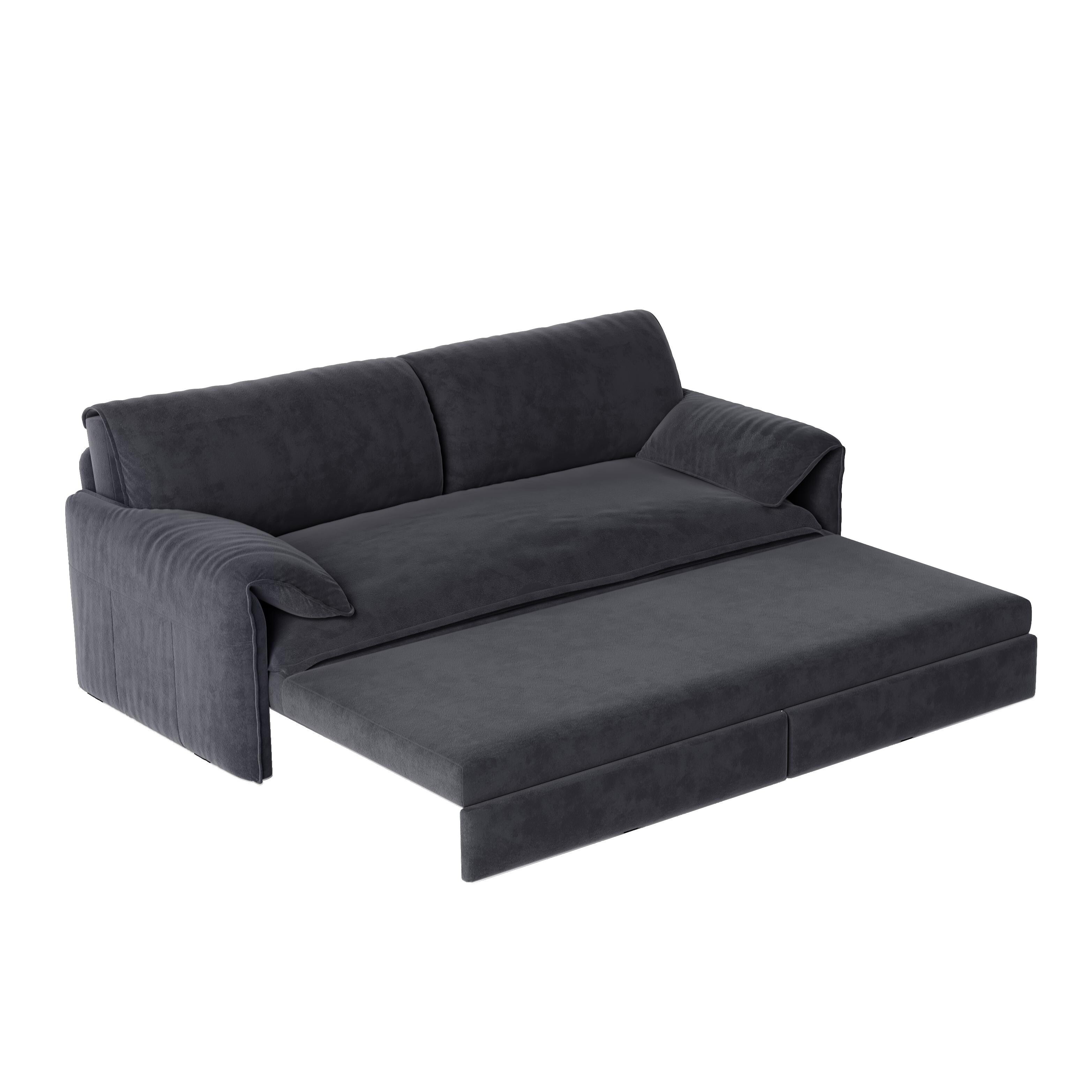 Canapé-lit 2 places en velours avec rangement latéral pour salon et appartement