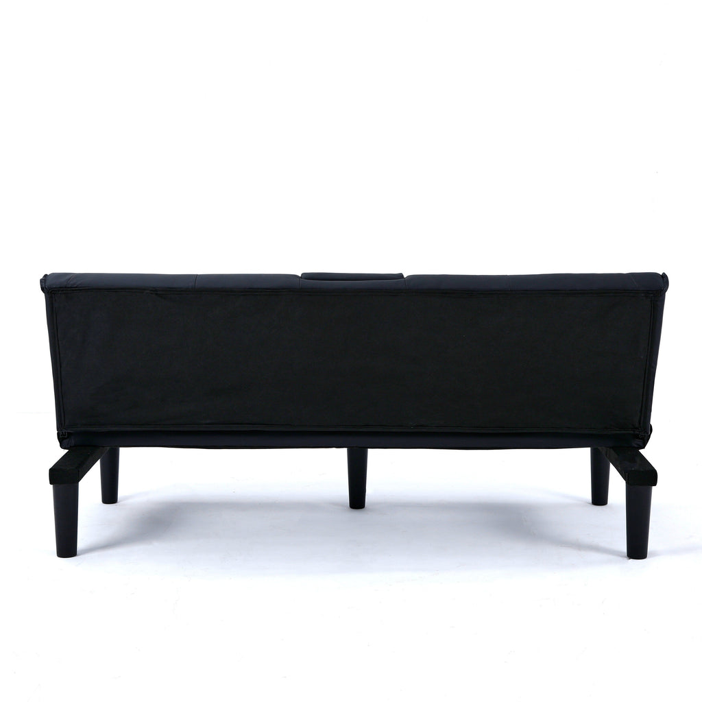 Canapé-lit pliable en PVC noir de 67 pouces avec porte-gobelet pour salon, chambre d'amis, dortoir, bureau