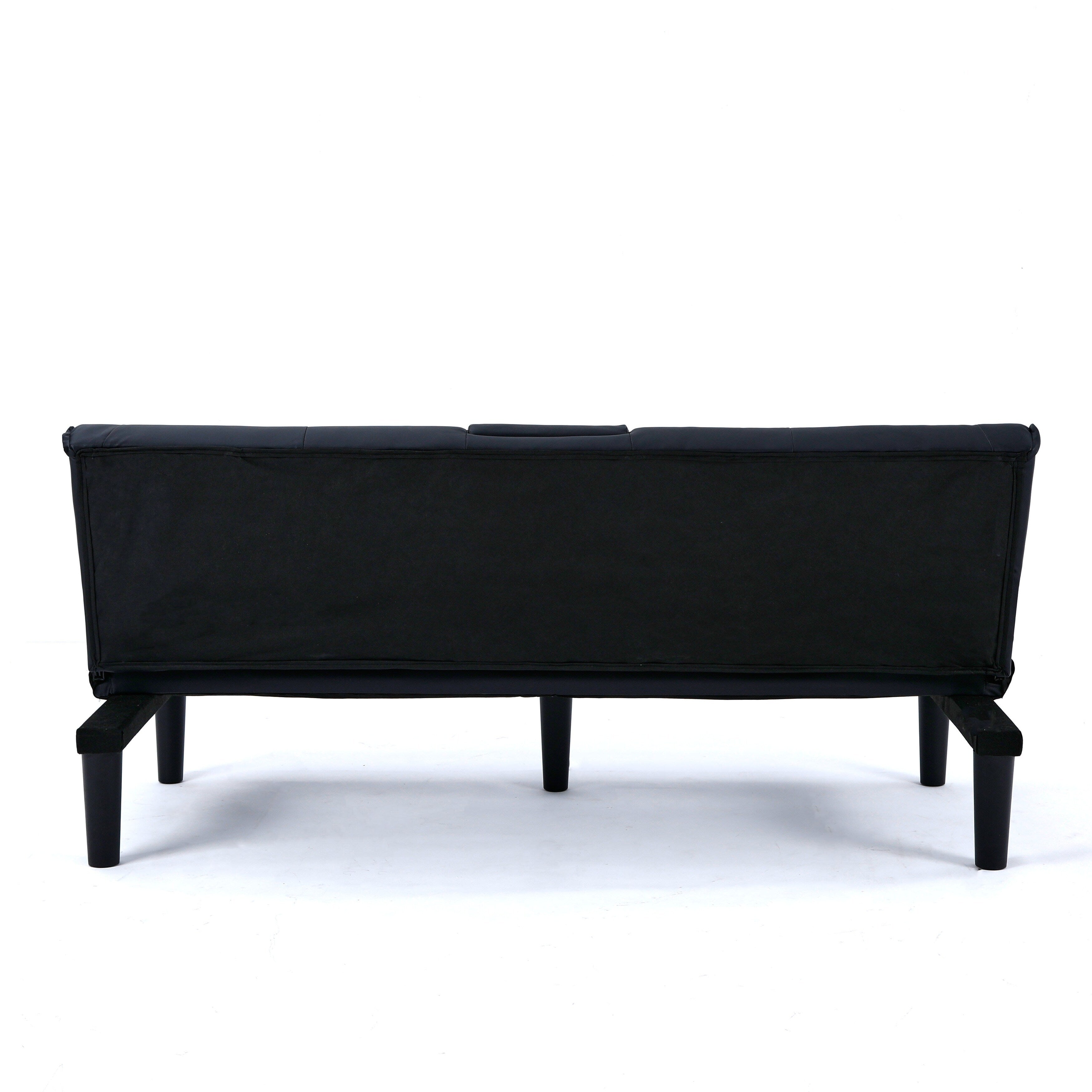 Canapé-lit pliable en PVC noir de 67 pouces avec porte-gobelet pour salon, chambre d'amis, dortoir, bureau