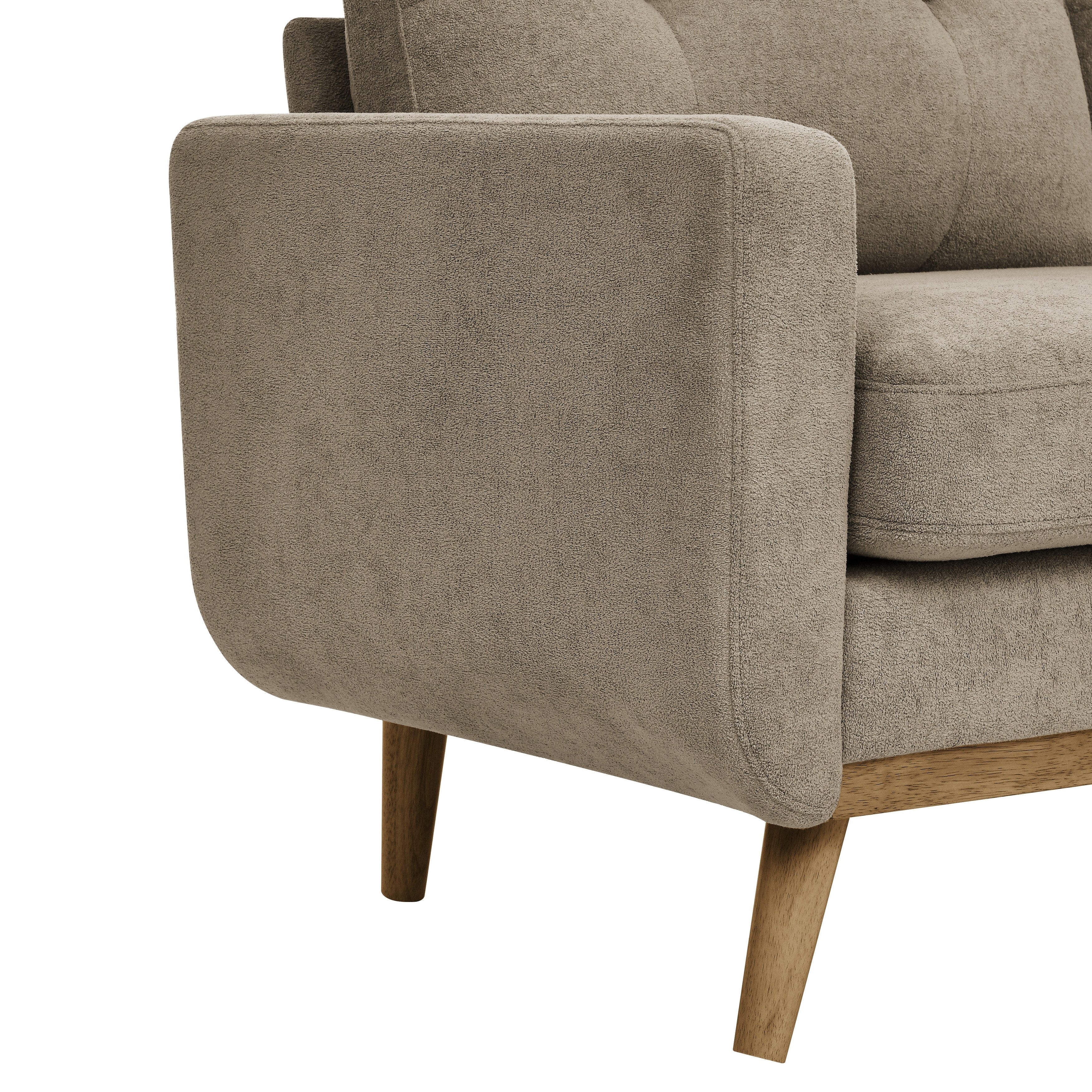 Causeuse capitonnée style milieu de siècle avec pieds en bois - 29,5 po x 67,7 po x 34,6 po