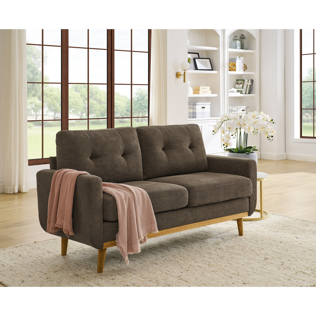 Causeuse capitonnée style milieu de siècle avec pieds en bois - 29,5 po x 67,7 po x 34,6 po