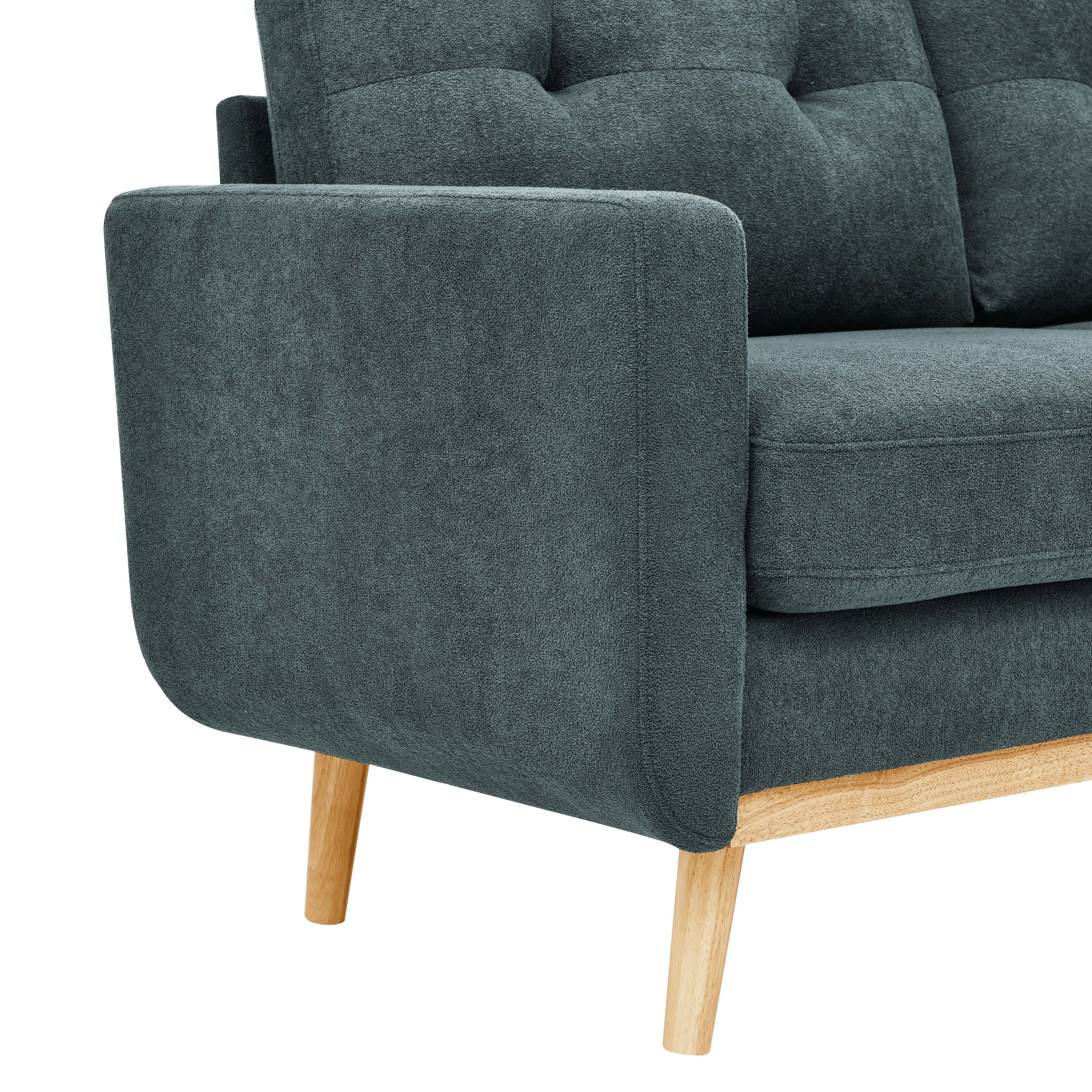 Causeuse capitonnée style milieu de siècle avec pieds en bois - 29,5 po x 67,7 po x 34,6 po