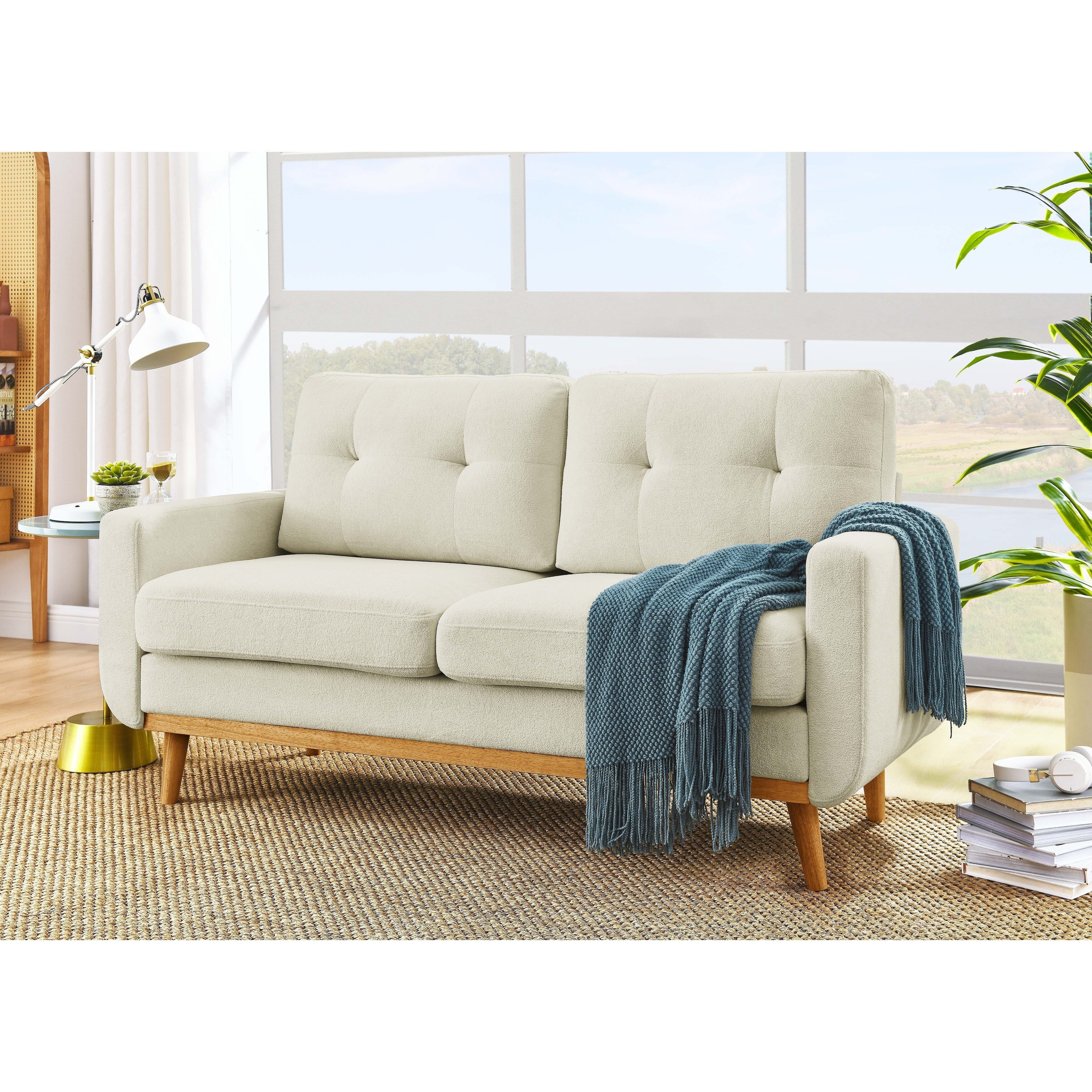 Causeuse capitonnée style milieu de siècle avec pieds en bois - 29,5 po x 67,7 po x 34,6 po