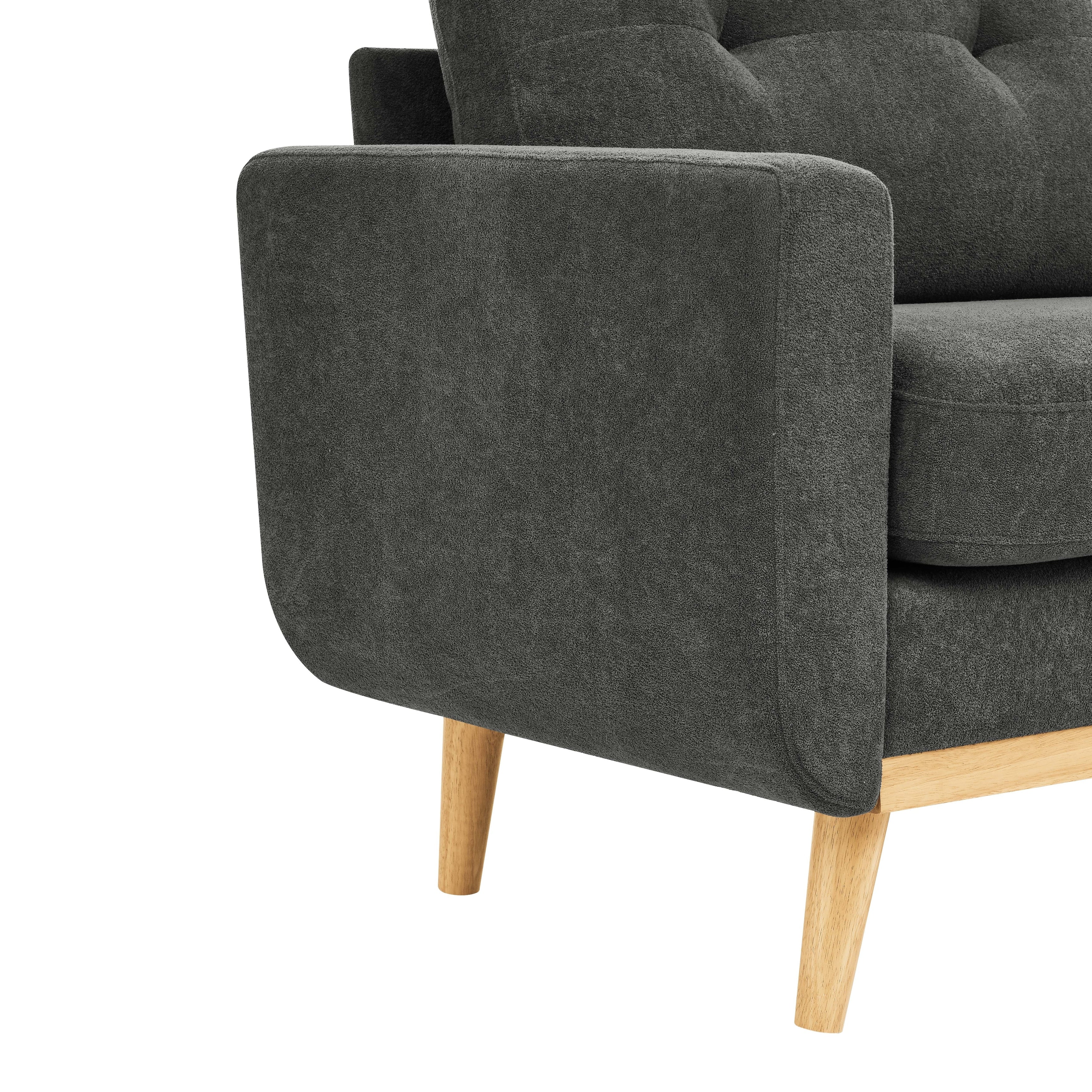 Causeuse capitonnée style milieu de siècle avec pieds en bois - 29,5 po x 67,7 po x 34,6 po