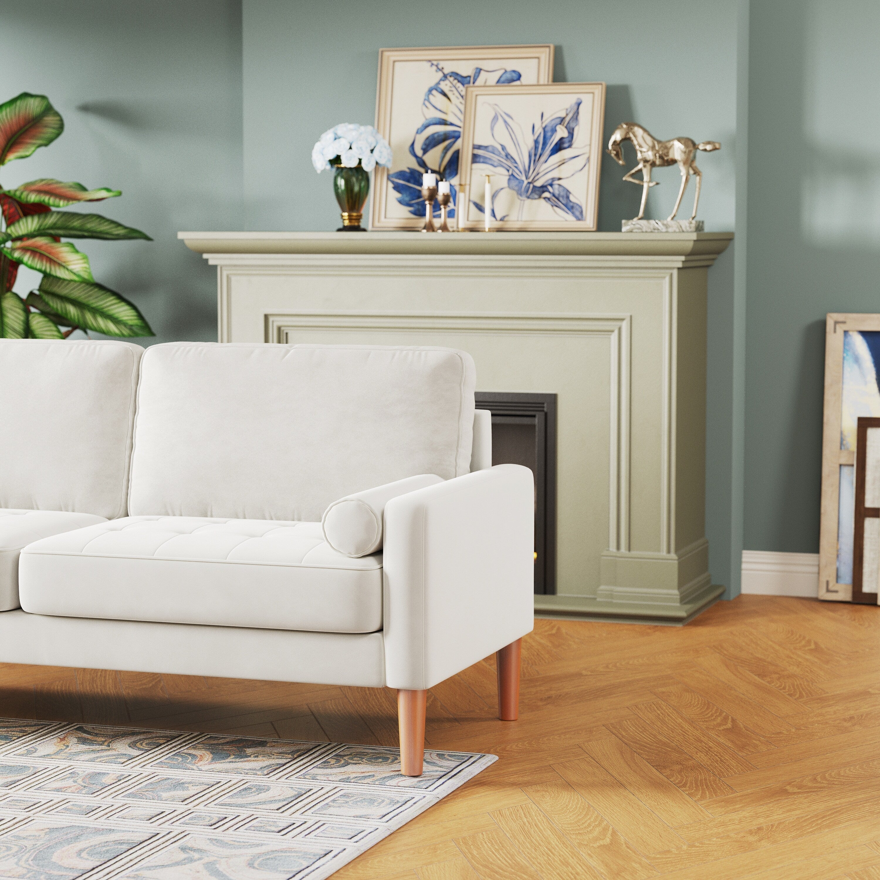 Canapé 3 places rembourré 67,7 avec coussins en mousse haute densité, structure en bois massif et assemblage sans outil