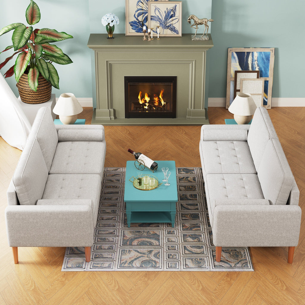 Canapé 3 places rembourré 67,7 avec coussins en mousse haute densité, structure en bois massif et assemblage sans outil