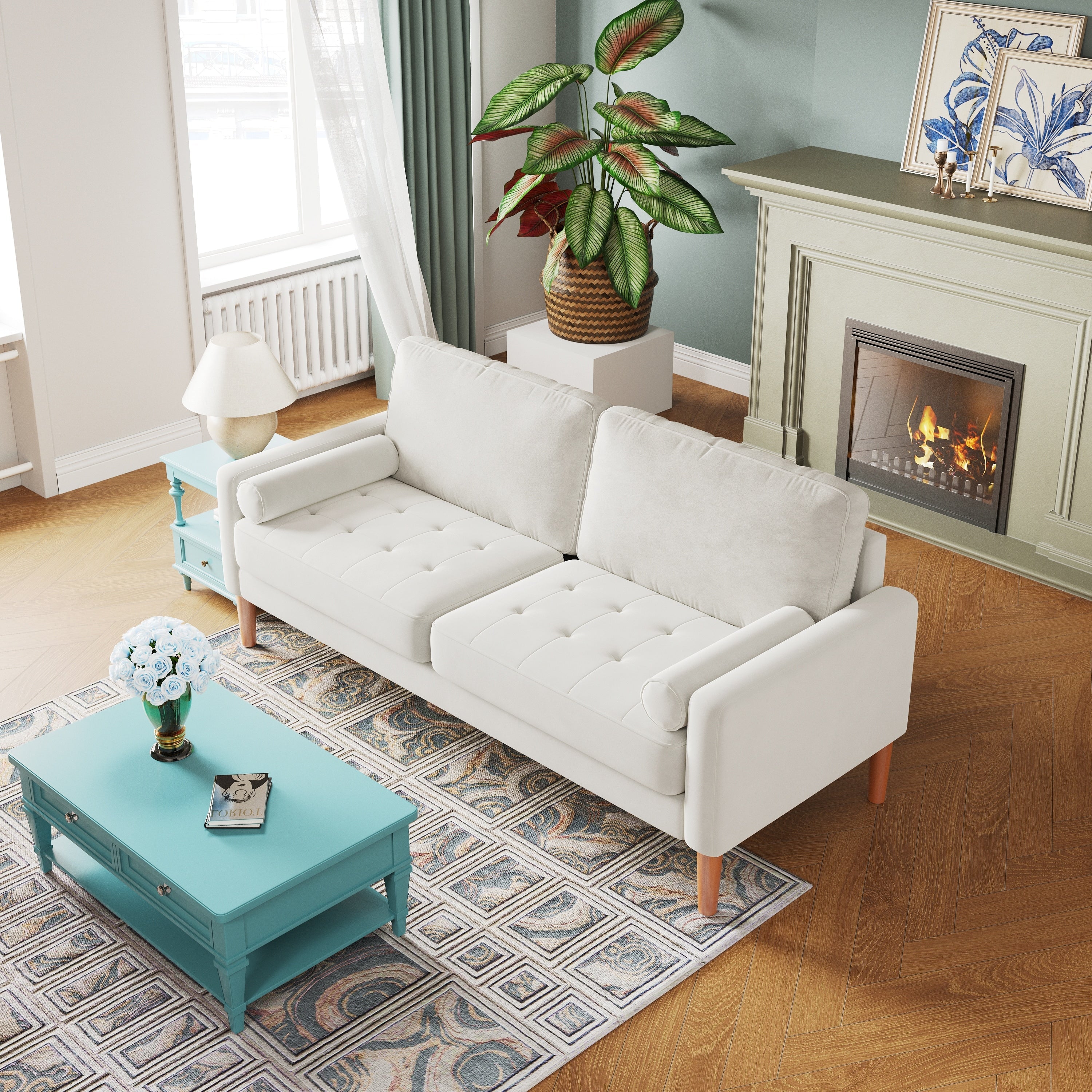 Canapé-causeuse rembourré de 67,7 po pour petits espaces avec pieds en bois massif, assemblage sans outil