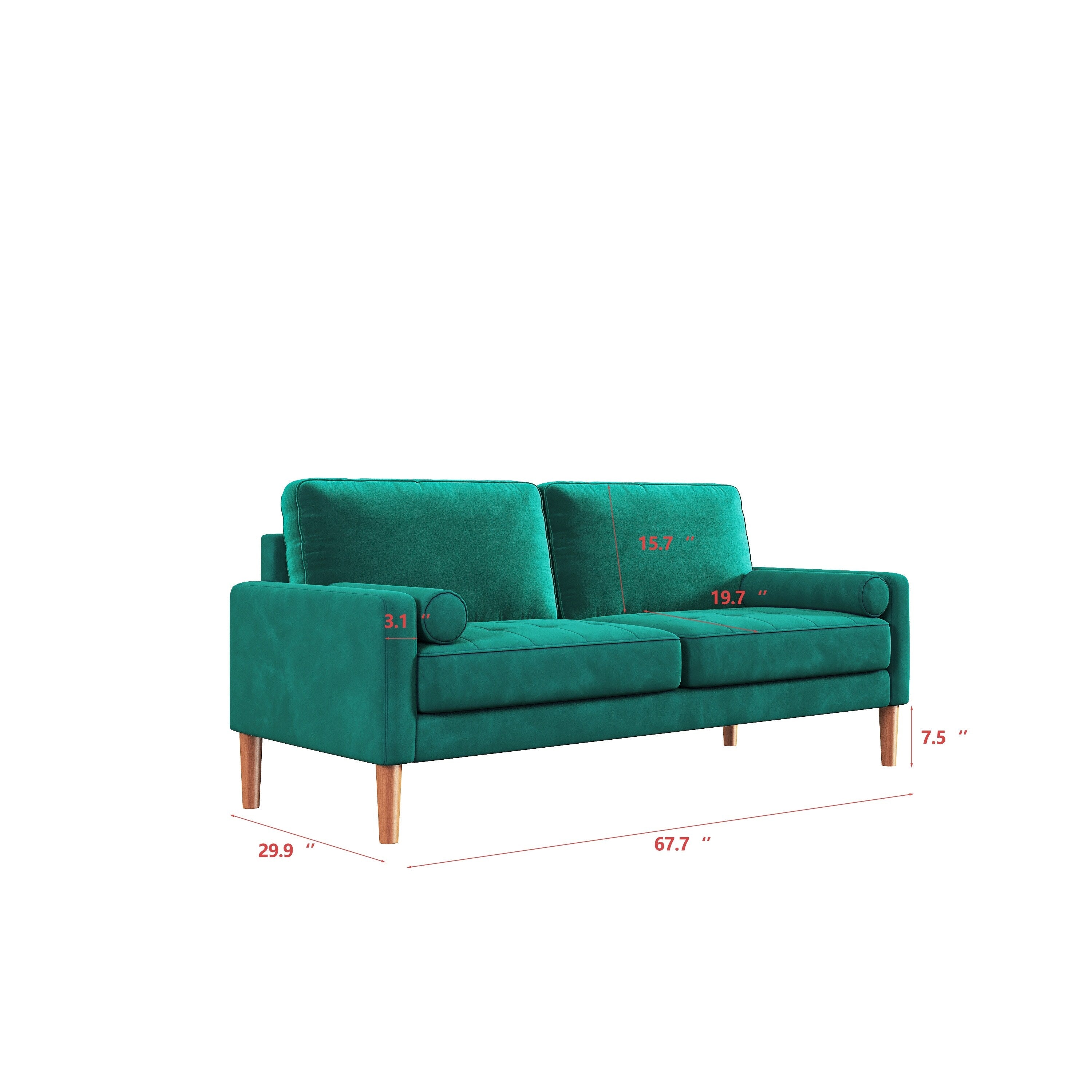 Canapé-causeuse rembourré de 67,7 po pour petits espaces avec pieds en bois massif, assemblage sans outil