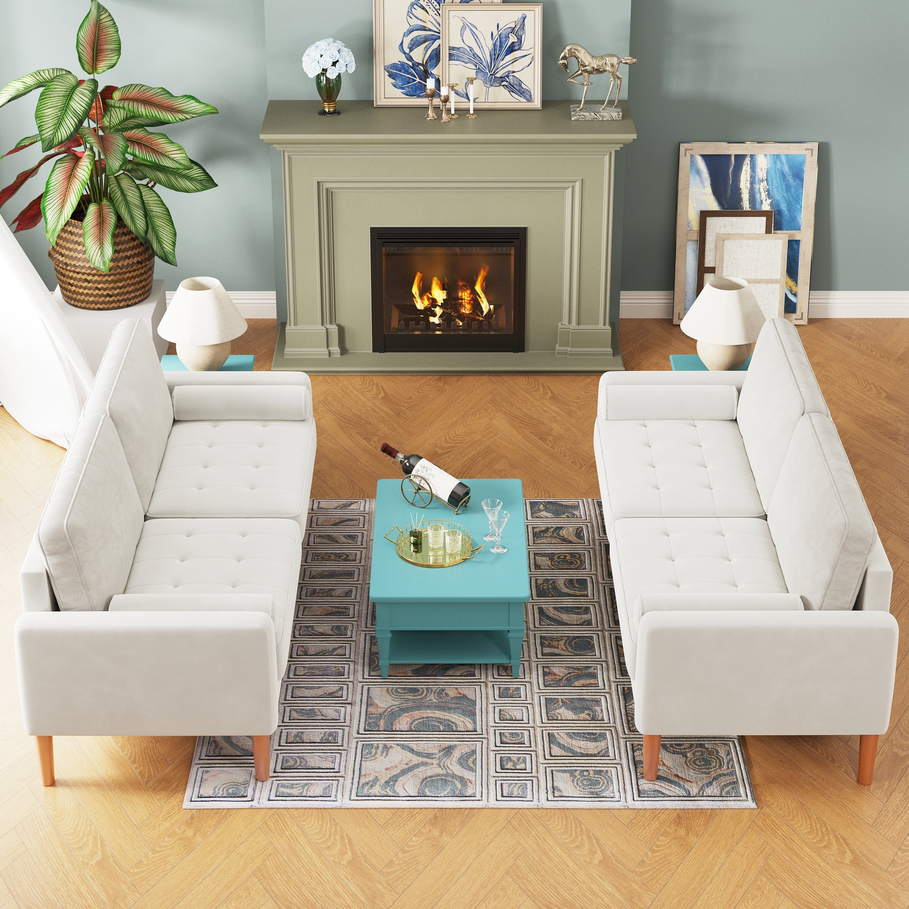 Canapé-causeuse rembourré de 67,7 po pour petits espaces avec pieds en bois massif, assemblage sans outil