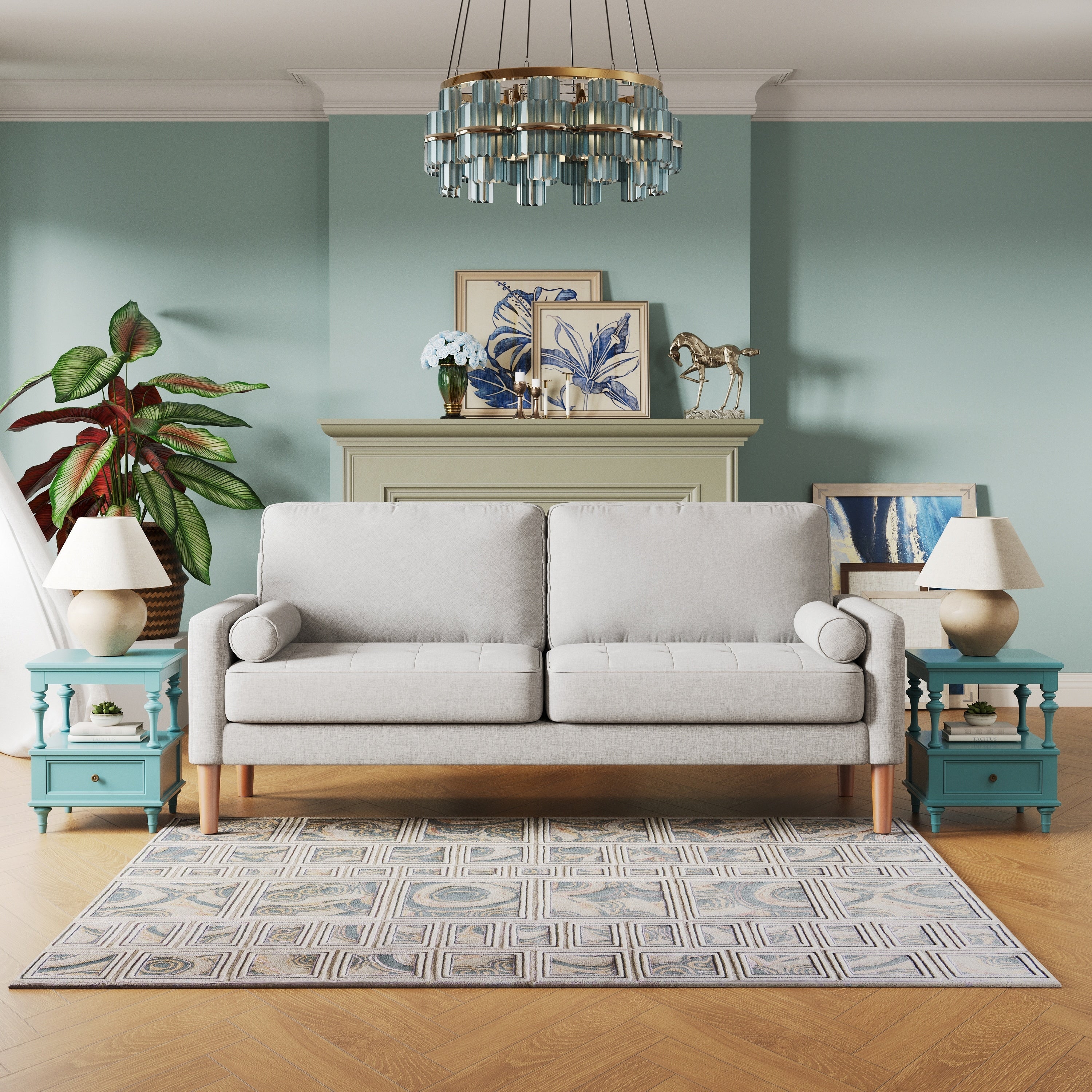 Canapé-causeuse rembourré de 67,7 po pour petits espaces avec pieds en bois massif, assemblage sans outil