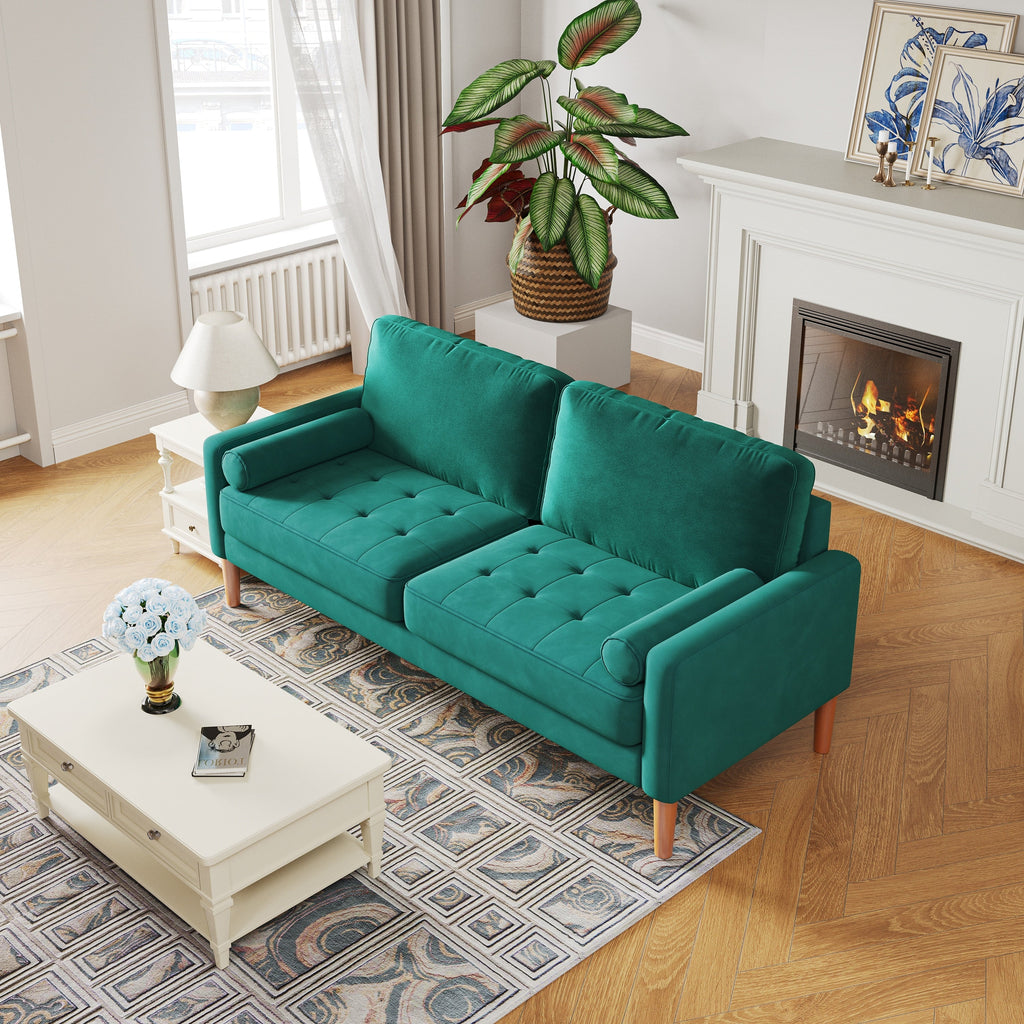 Canapé-causeuse rembourré de 67,7 po pour petits espaces avec pieds en bois massif, assemblage sans outil