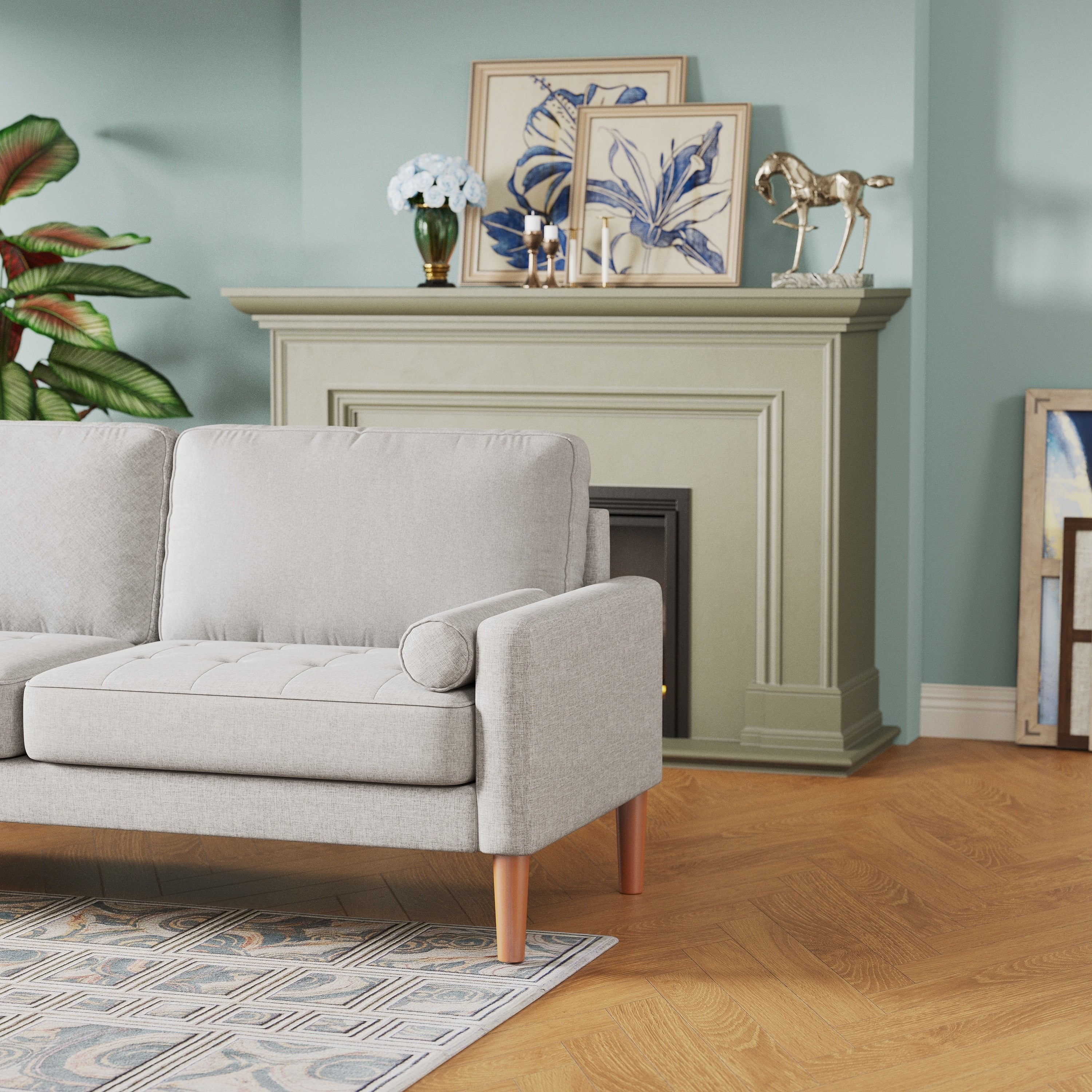 Canapé-causeuse rembourré de 67,7 po pour petits espaces avec pieds en bois massif, assemblage sans outil