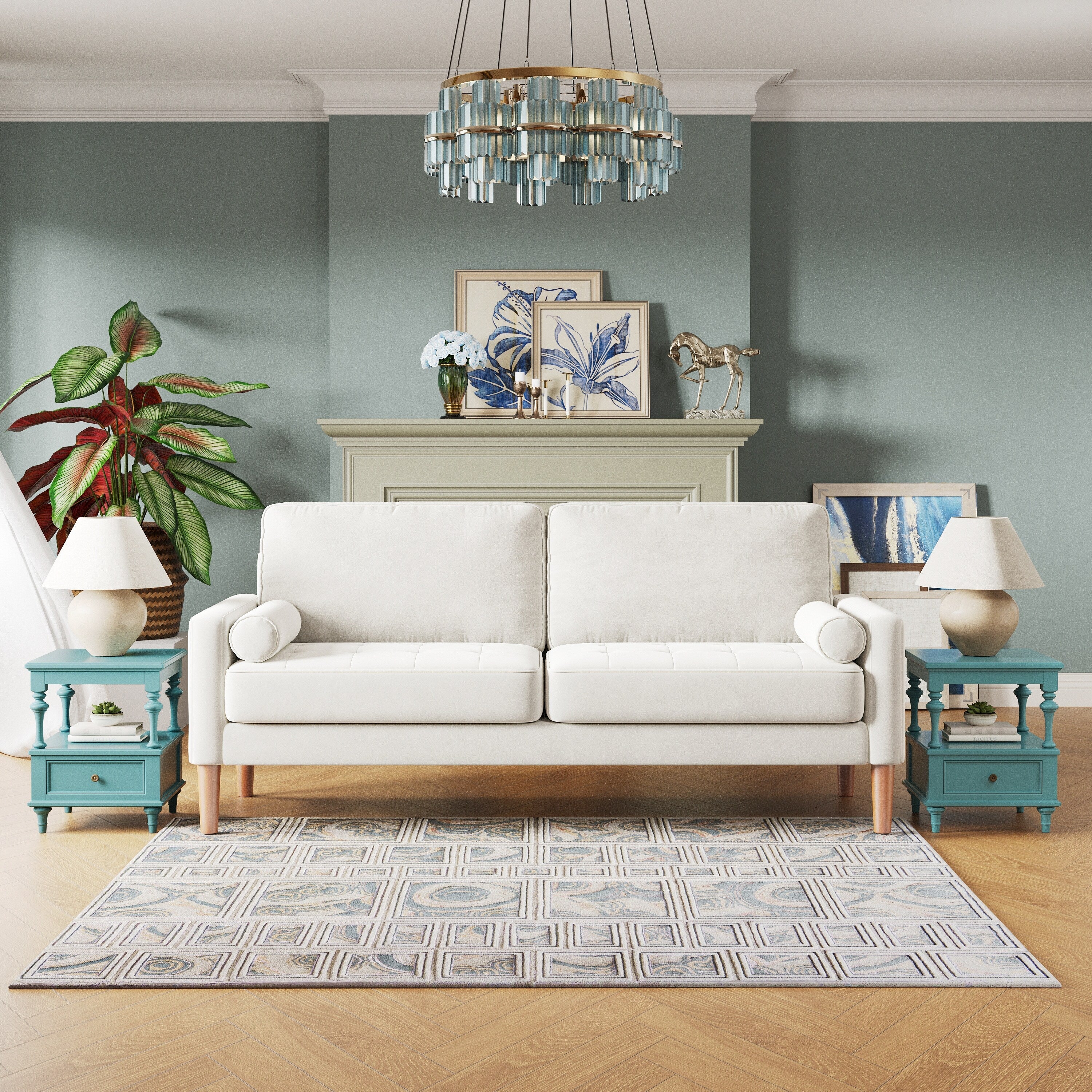 Canapé 3 places rembourré de 67,7 pouces, avec cadre en bois massif, coussins en mousse haute densité, assemblage sans outil