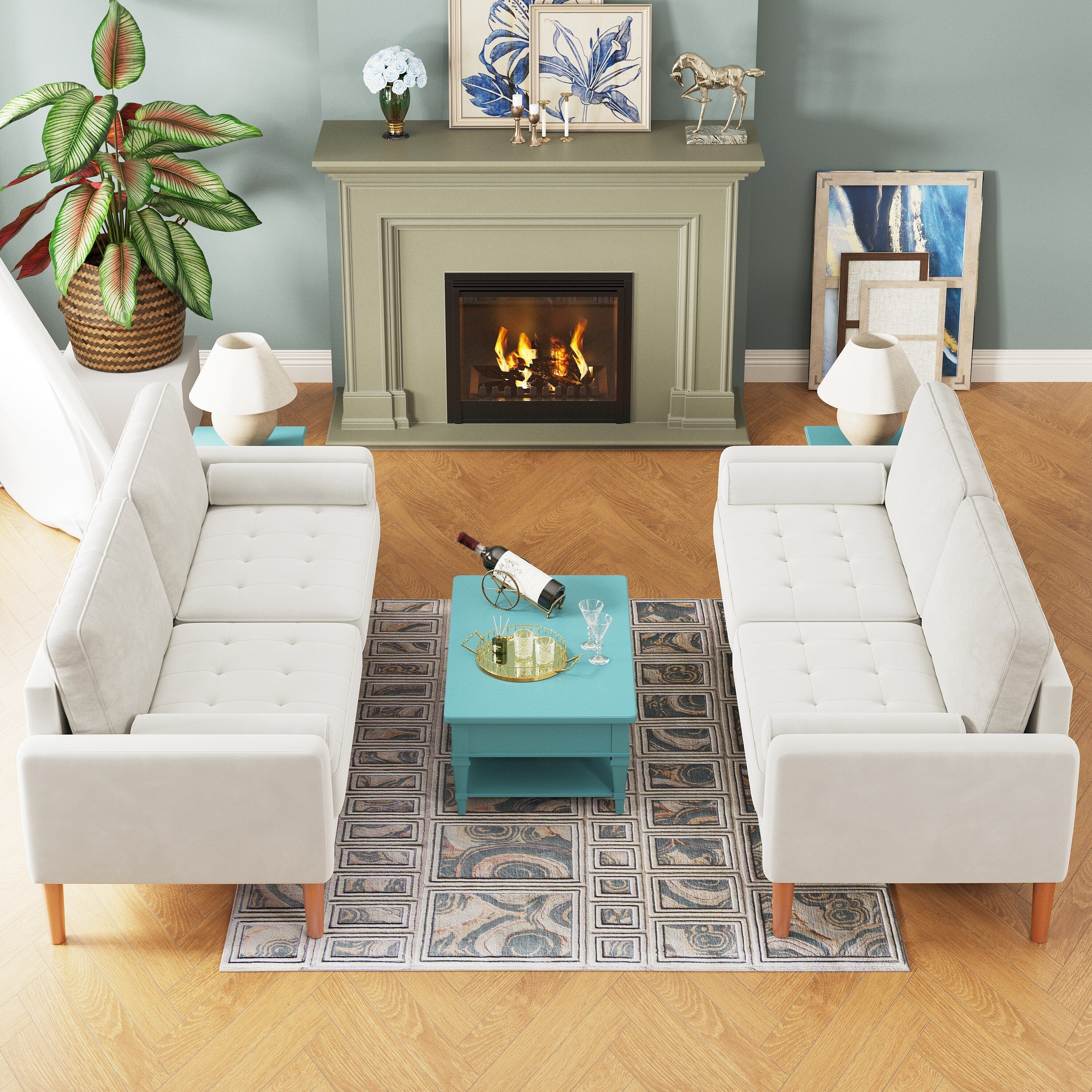 Canapé 3 places rembourré de 67,7 pouces, avec cadre en bois massif, coussins en mousse haute densité, assemblage sans outil