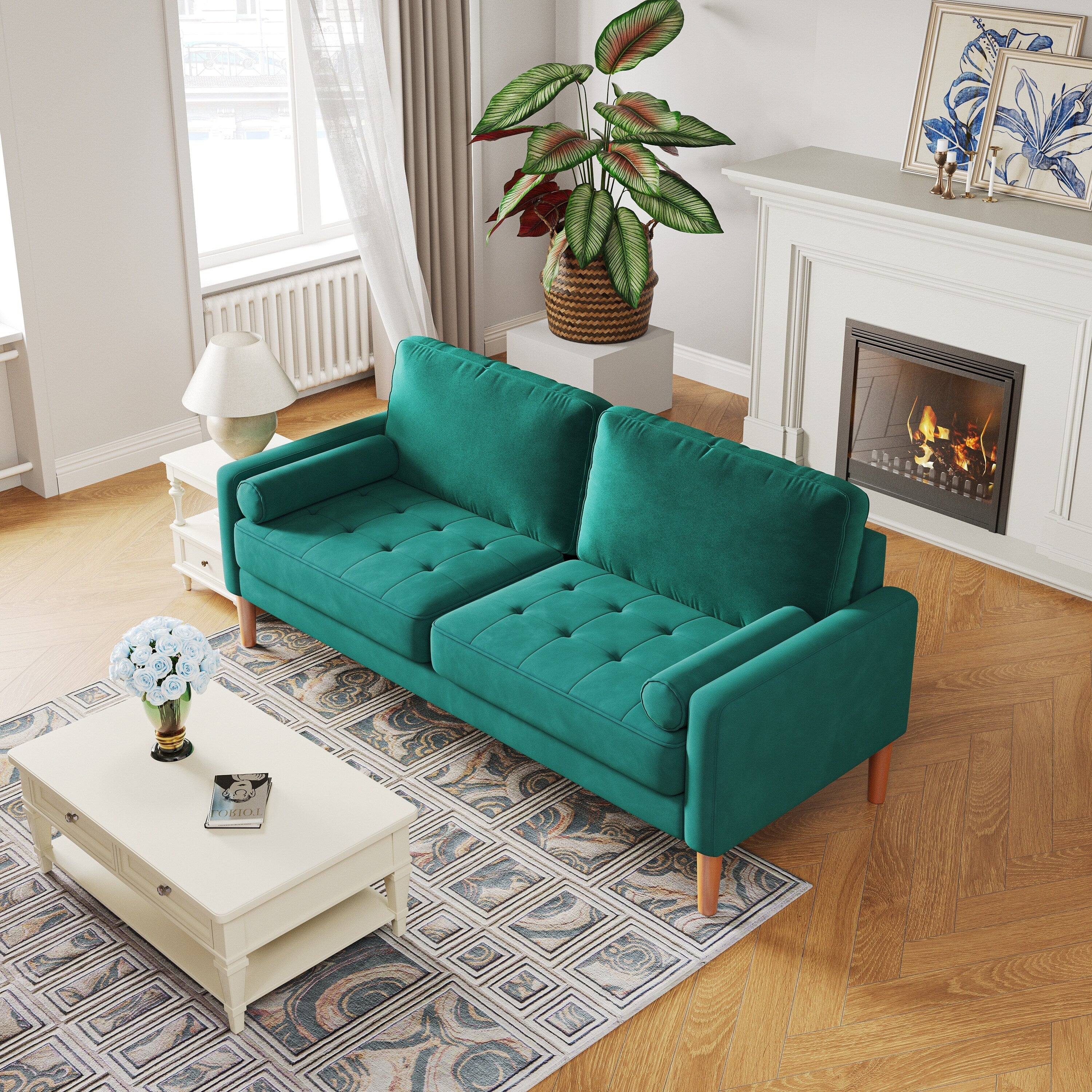 Canapé 3 places rembourré de 67,7 pouces, avec cadre en bois massif, coussins en mousse haute densité, assemblage sans outil