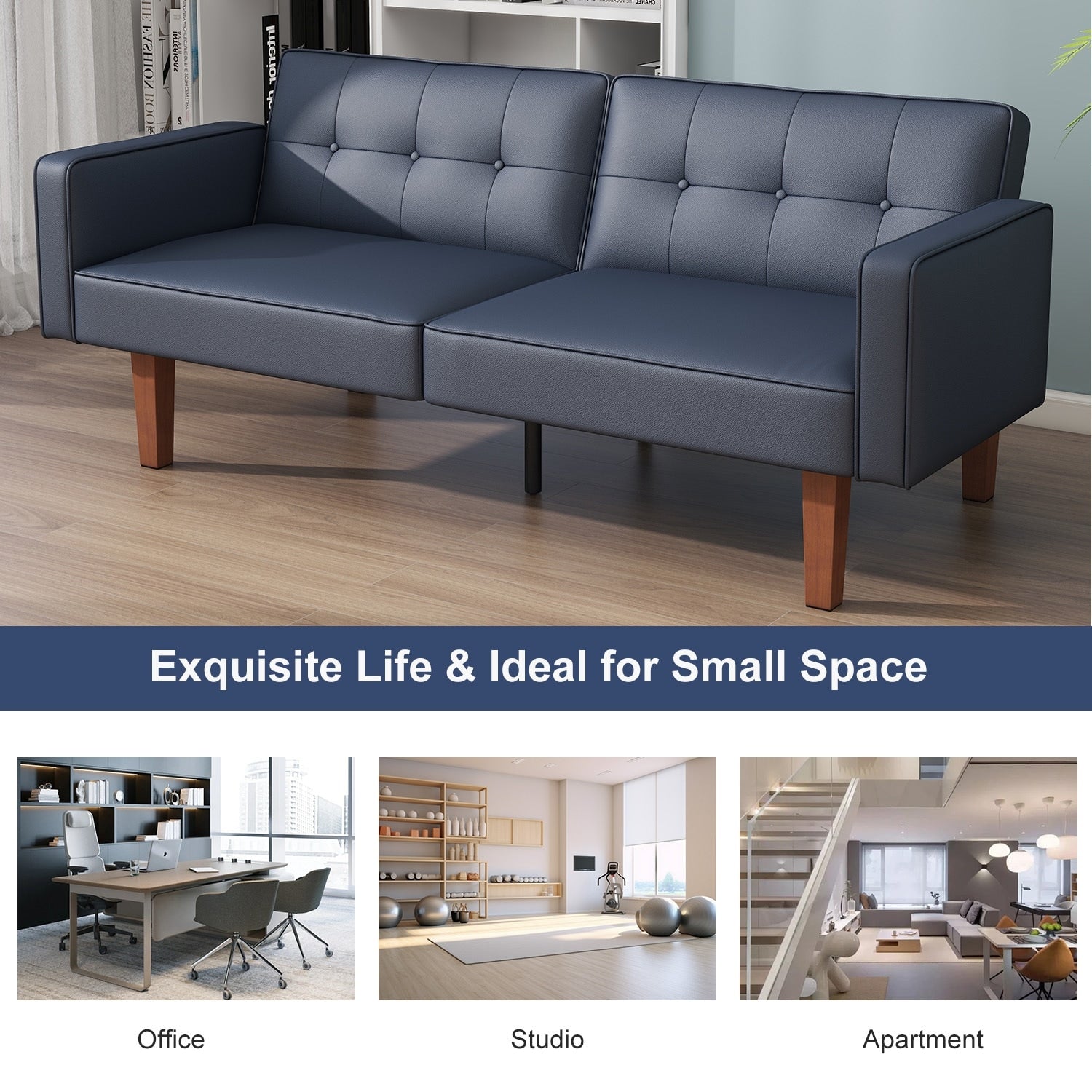 Canapé-lit convertible double de 68 po avec dossier capitonné réglable, 5 couleurs en option – 22,44 po P x 68,11 po L x 28,74 po H