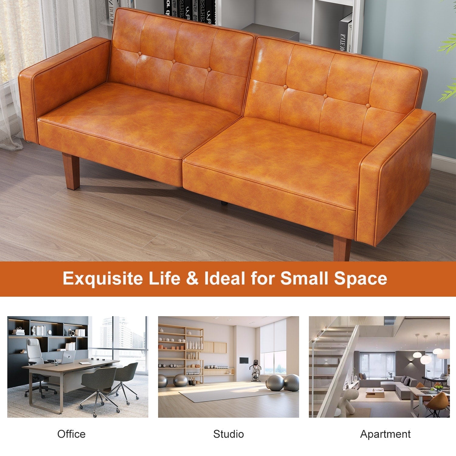 Canapé-lit convertible double de 68 po avec dossier capitonné réglable, 5 couleurs en option – 22,44 po P x 68,11 po L x 28,74 po H