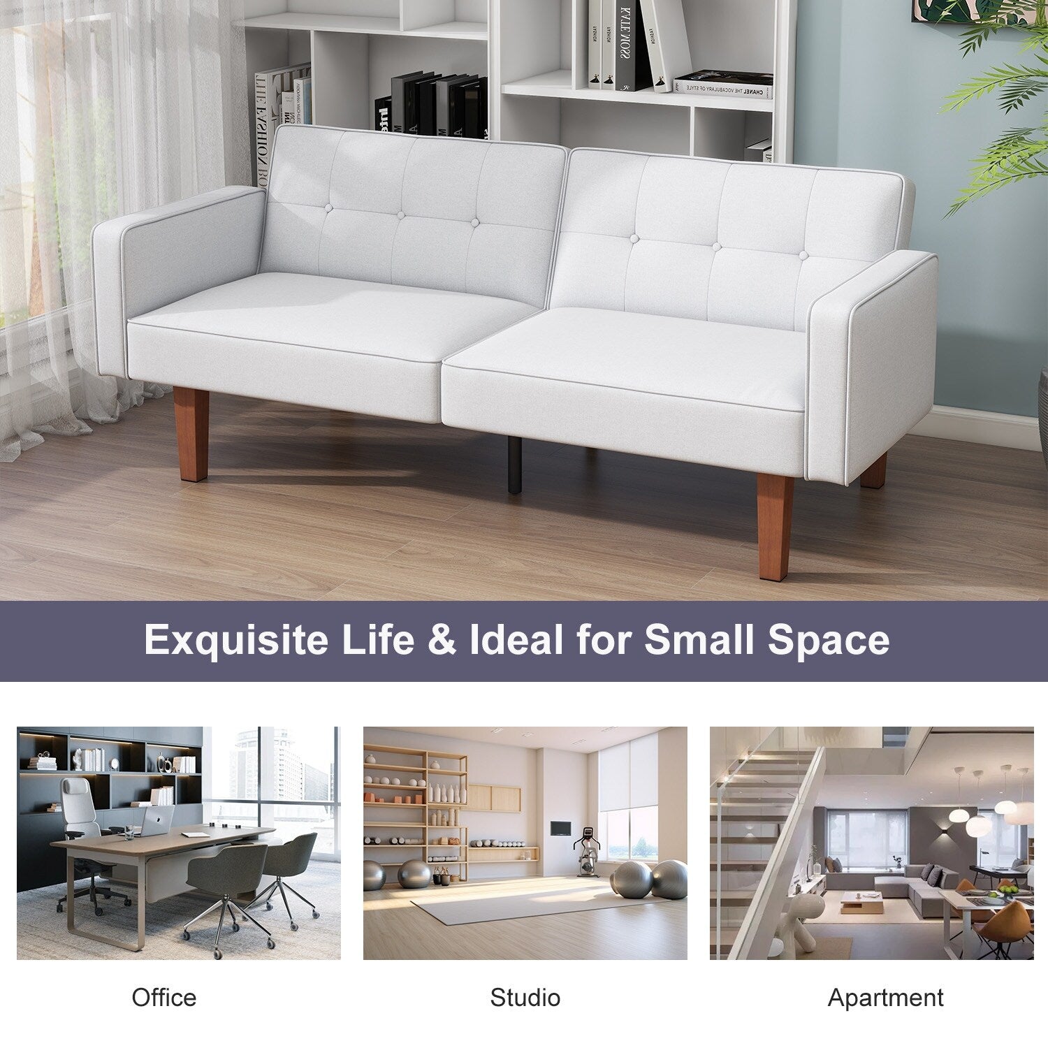 Canapé-lit convertible double de 68 po avec dossier capitonné réglable, 5 couleurs en option – 22,44 po P x 68,11 po L x 28,74 po H